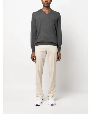 Brunello Cucinelli Vネック細畔編みセーター（グレー） - サムネイル2
