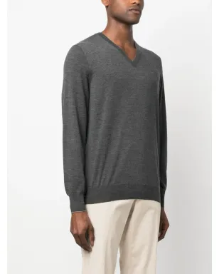 Brunello Cucinelli Vネック細畔編みセーター（グレー） - サムネイル3