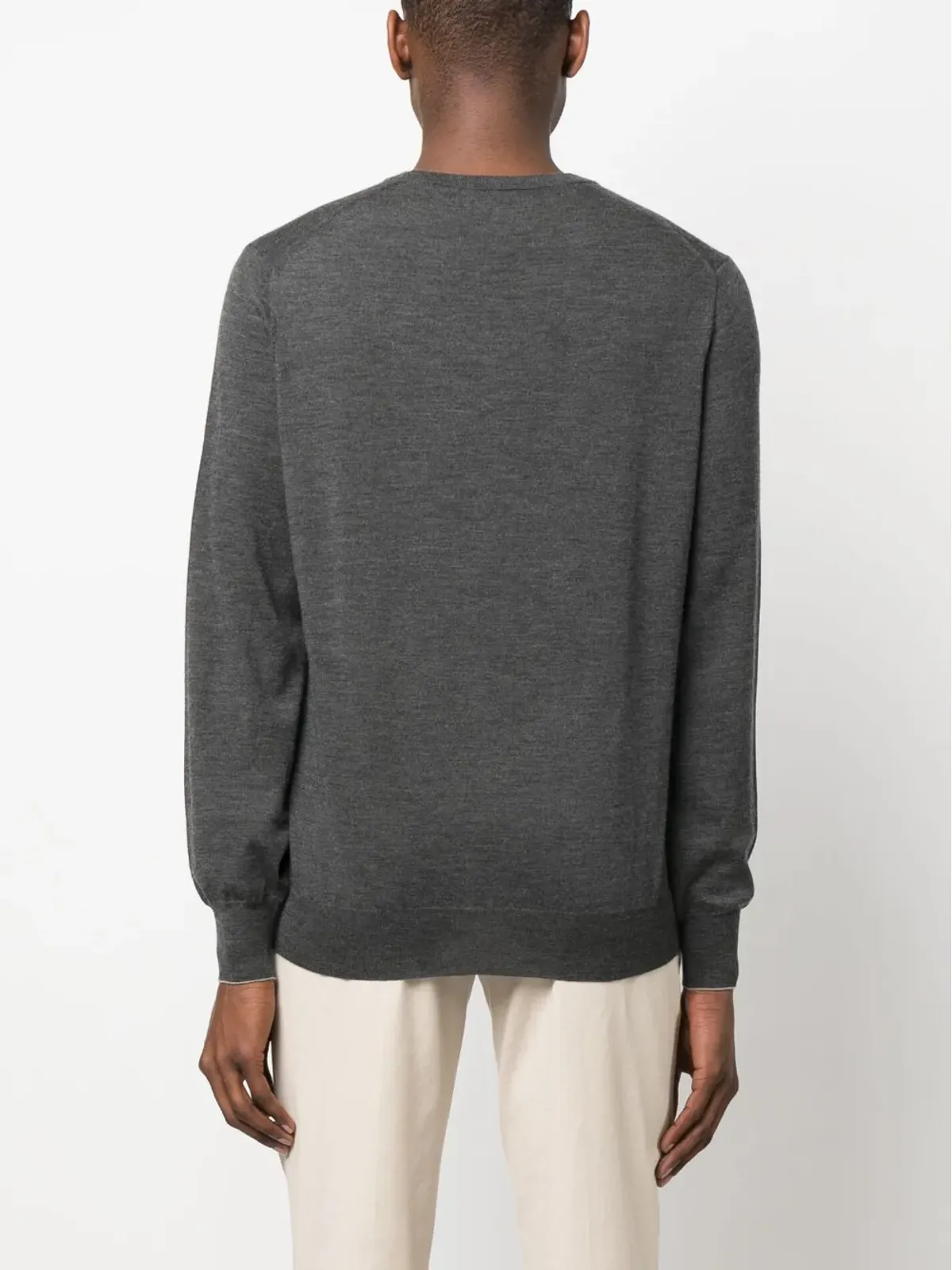 Brunello Cucinelli Vネック細畔編みセーター（グレー） - 画像4