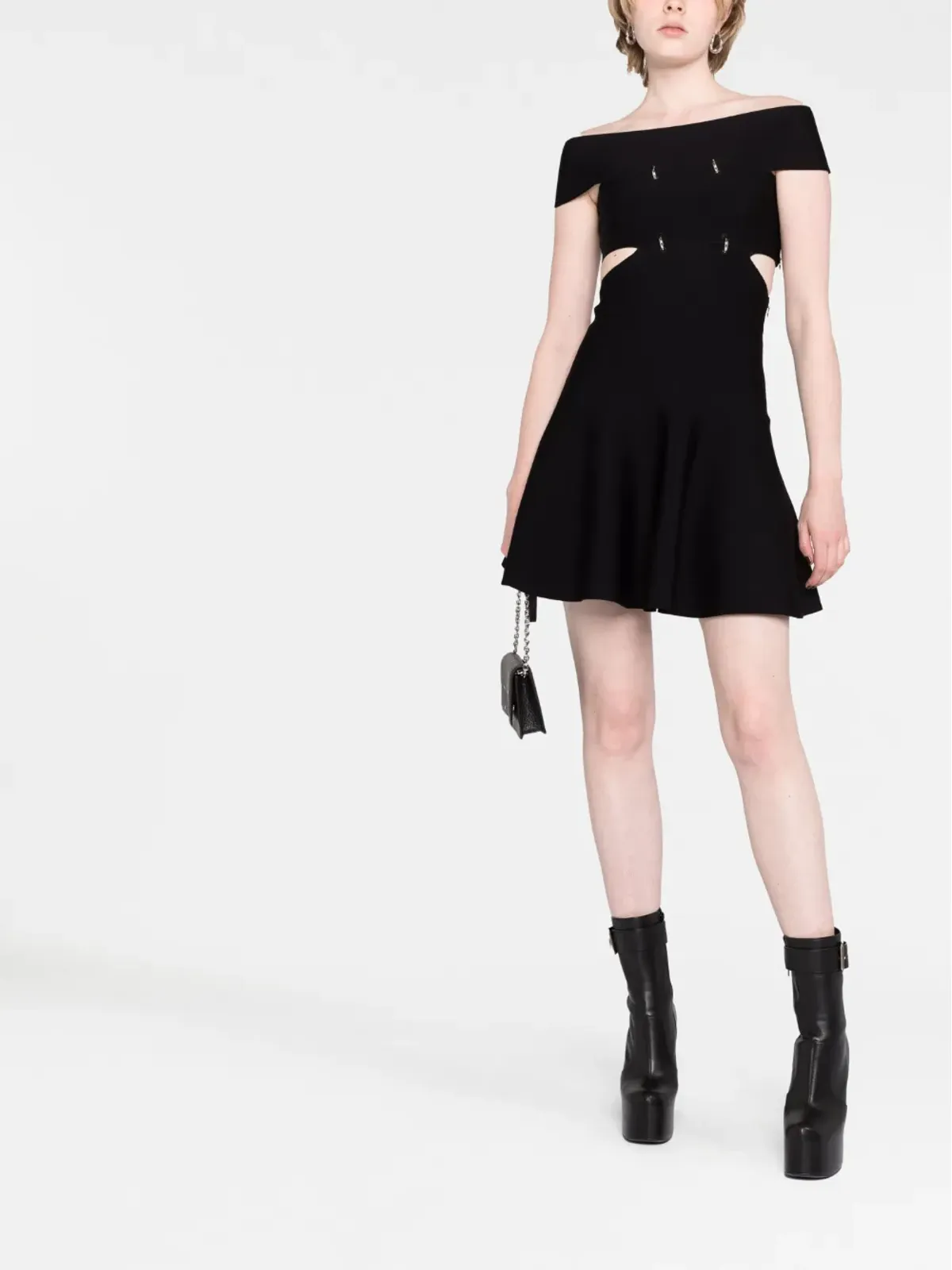 Alexander McQueen オフショルダーフレアミニドレス - ブラック - 画像2