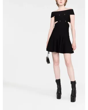 Alexander McQueen オフショルダーフレアミニドレス - ブラック - サムネイル2