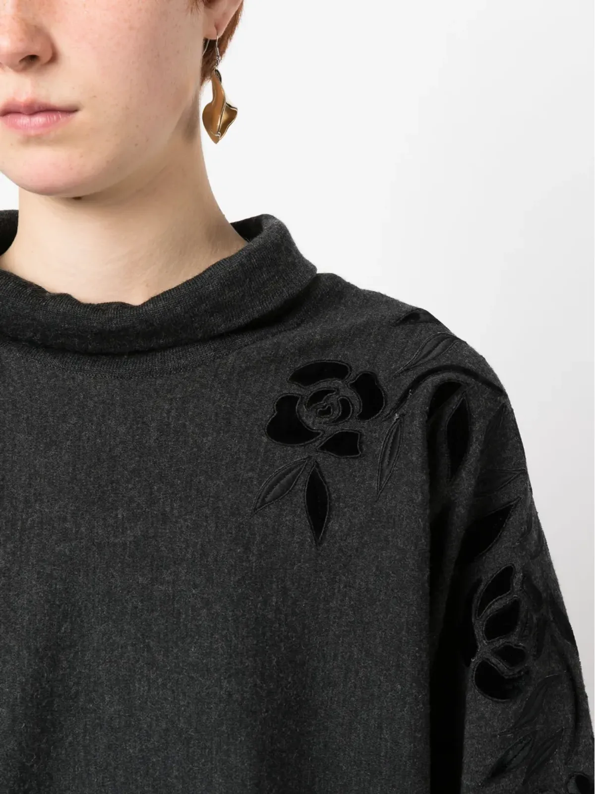 Valentino Garavani Pre-Owned 1980年代 花柄刺繍 ロールネック セーター - Grey - 画像5