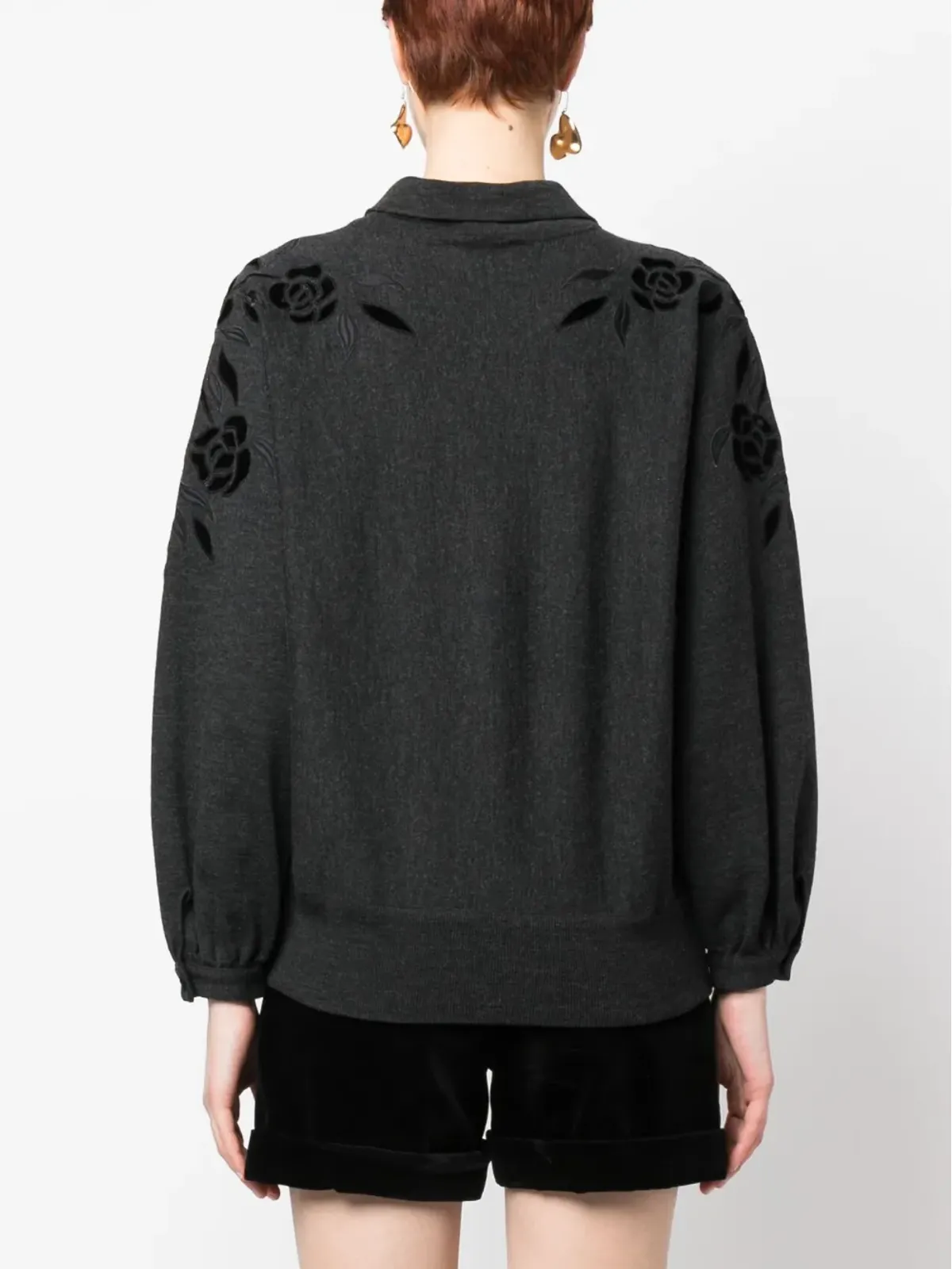 Valentino Garavani Pre-Owned 1980年代 花柄刺繍 ロールネック セーター - Grey - 画像4