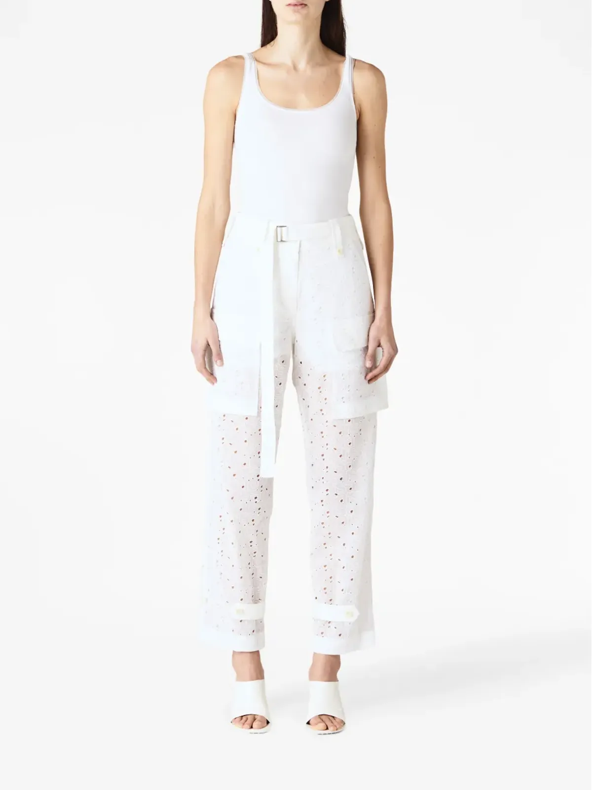 sacai logo-embroidery trousers - White - 画像2