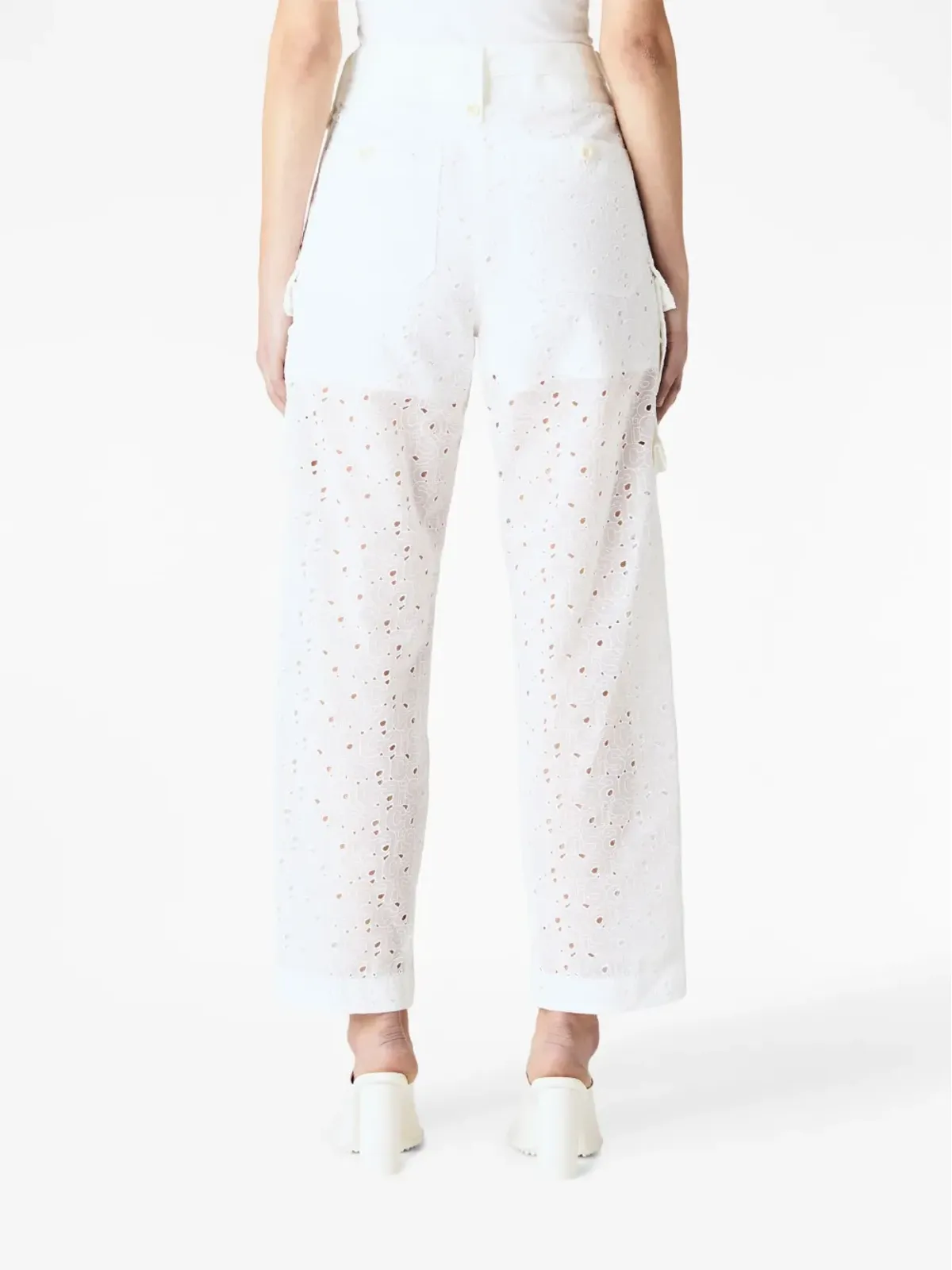 sacai logo-embroidery trousers - White - 画像3