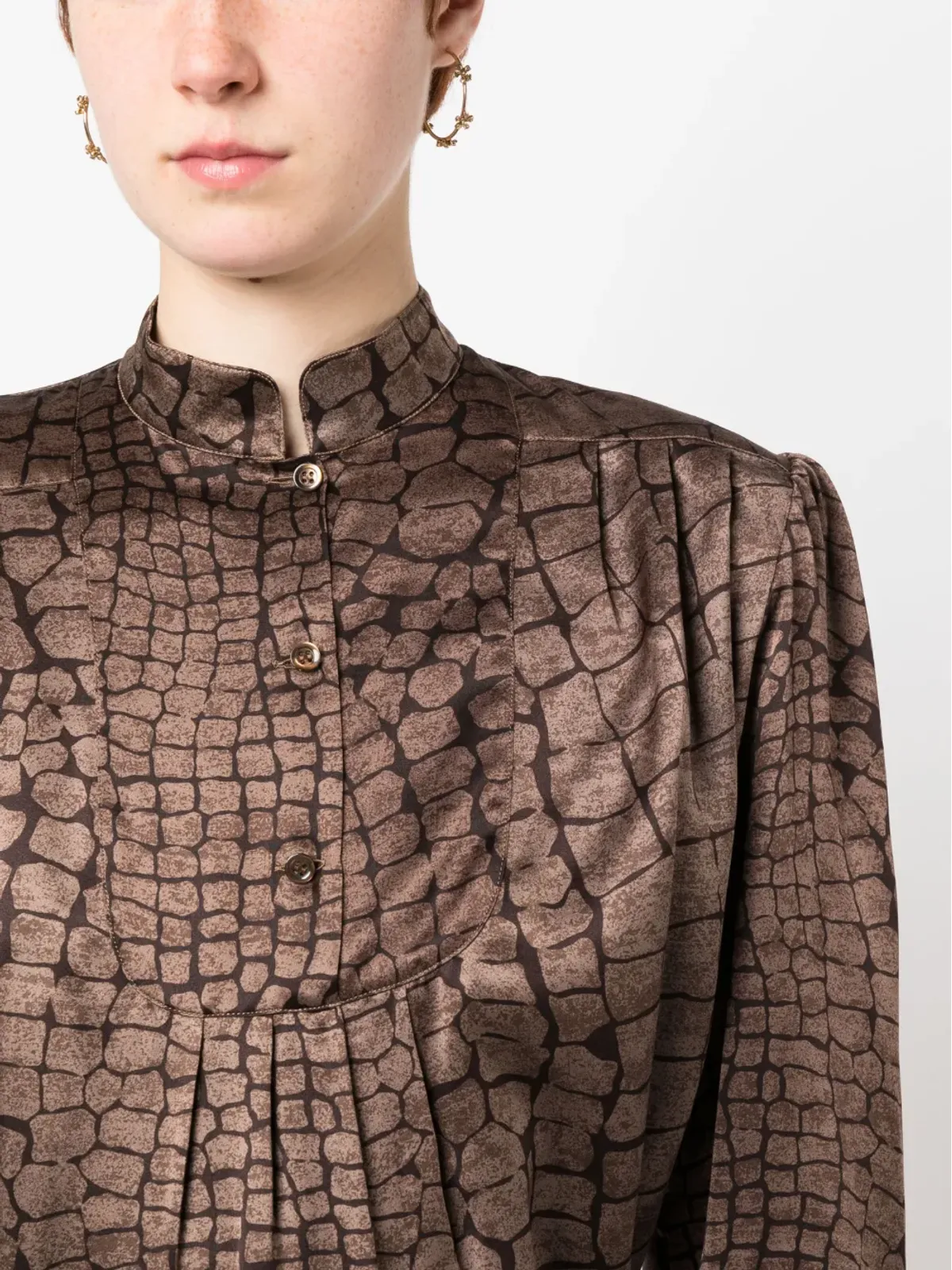 Valentino Garavani Pre-Owned 1980年代 Geometricプリント シルク ブラウス - Brown - 画像5