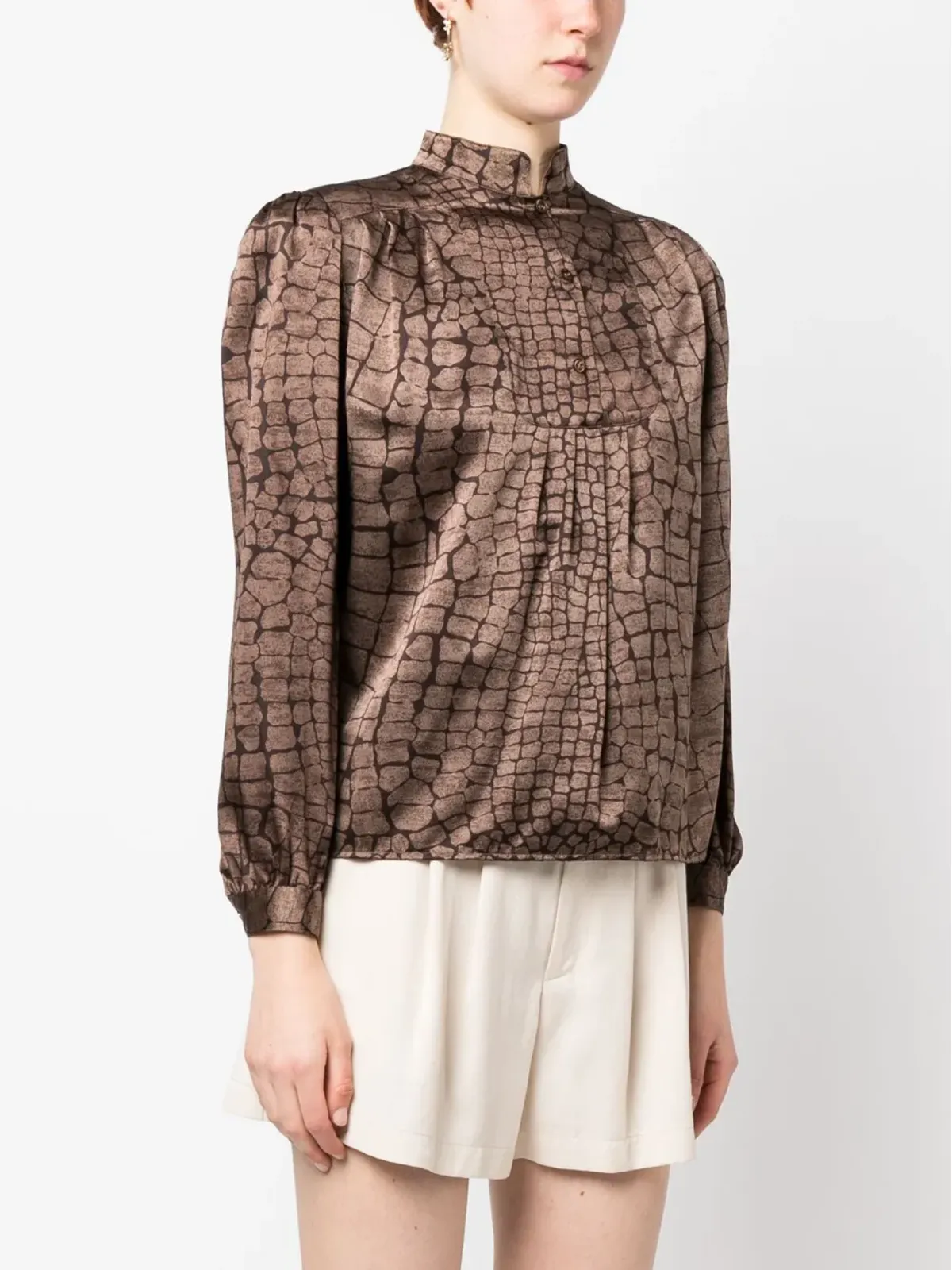 Valentino Garavani Pre-Owned 1980年代 Geometricプリント シルク ブラウス - Brown - 画像3