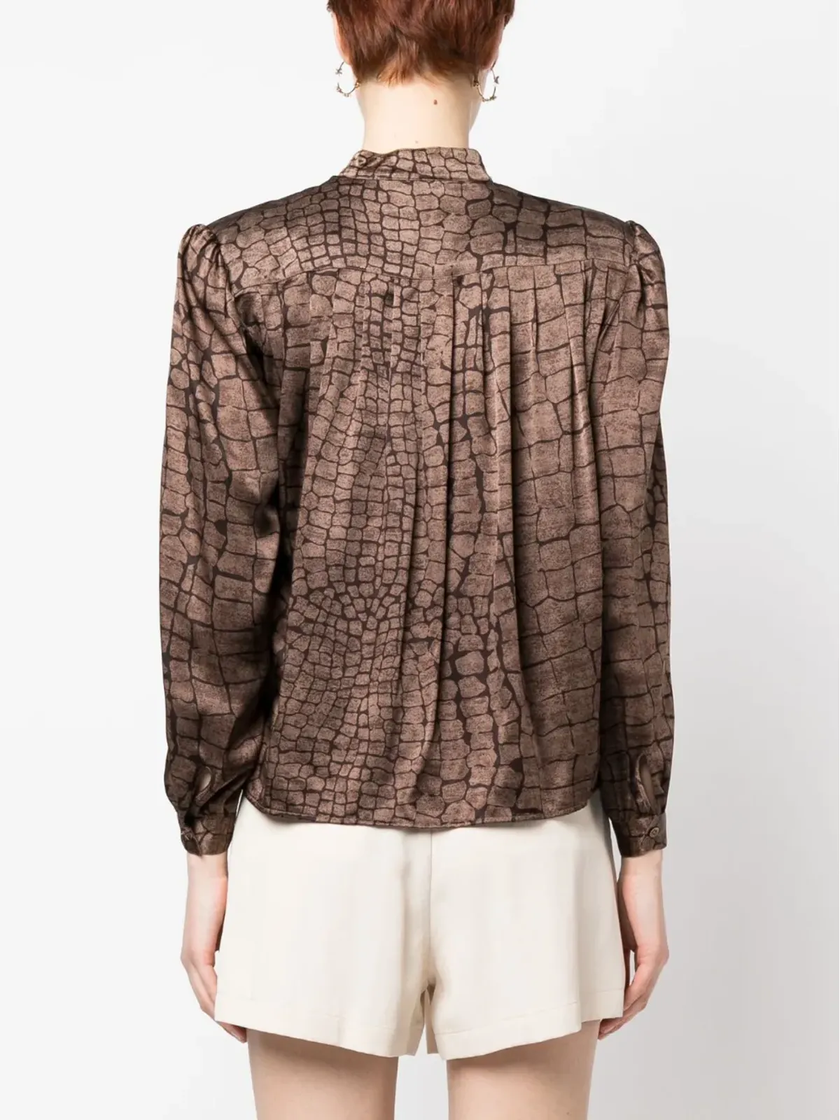 Valentino Garavani Pre-Owned 1980年代 Geometricプリント シルク ブラウス - Brown - 画像4