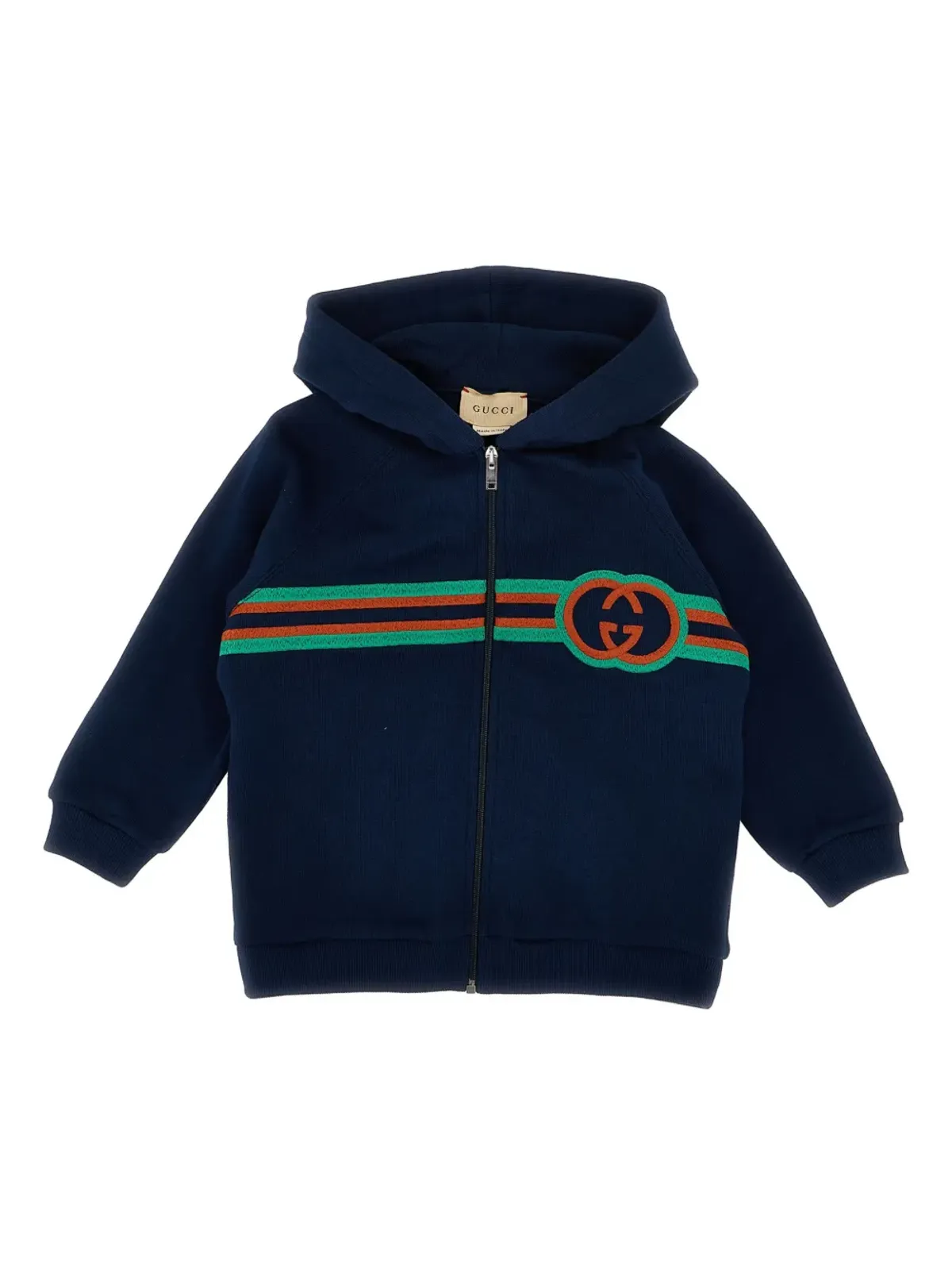 Gucci Kids ロゴ刺繍ジップアップフーディー ブルー - 画像1