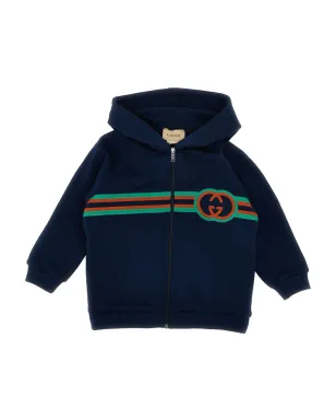 Gucci Kids ロゴ刺繍ジップアップフーディー ブルー - サムネイル1