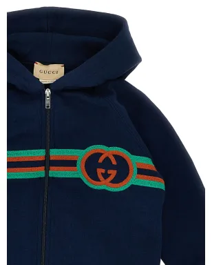 Gucci Kids ロゴ刺繍ジップアップフーディー ブルー - サムネイル3