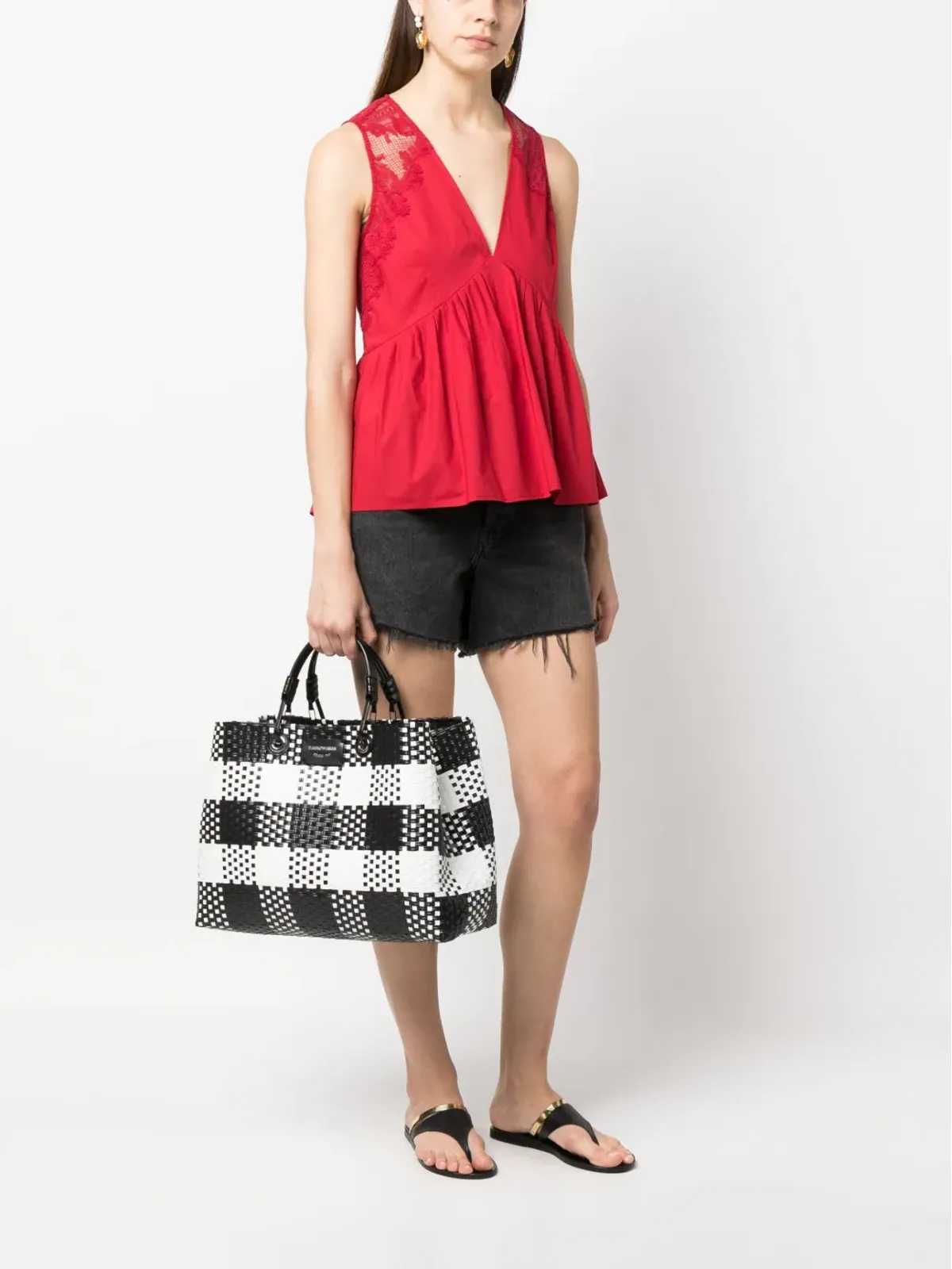 Emporio Armani チェック柄の編み込みトートバッグ - 画像2