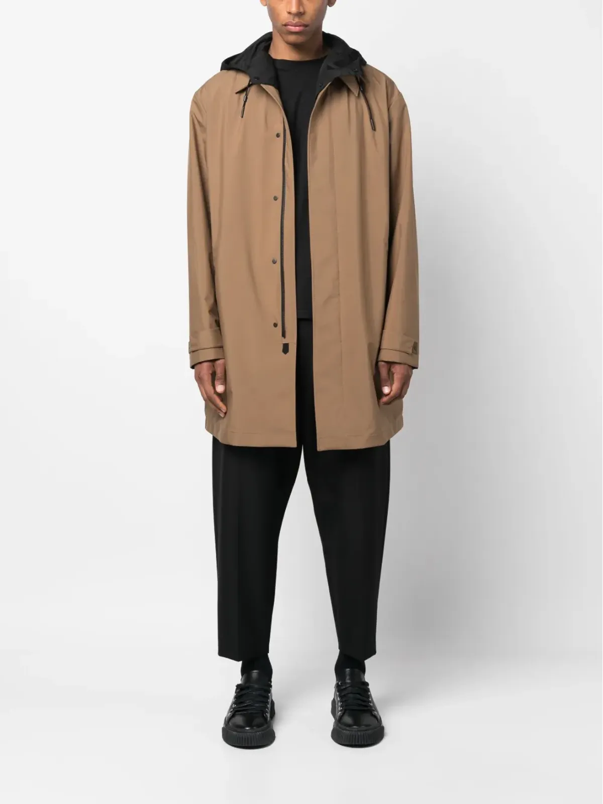 Zegna ロングスリーブ・フード付きレインコート ブラウン - 画像2