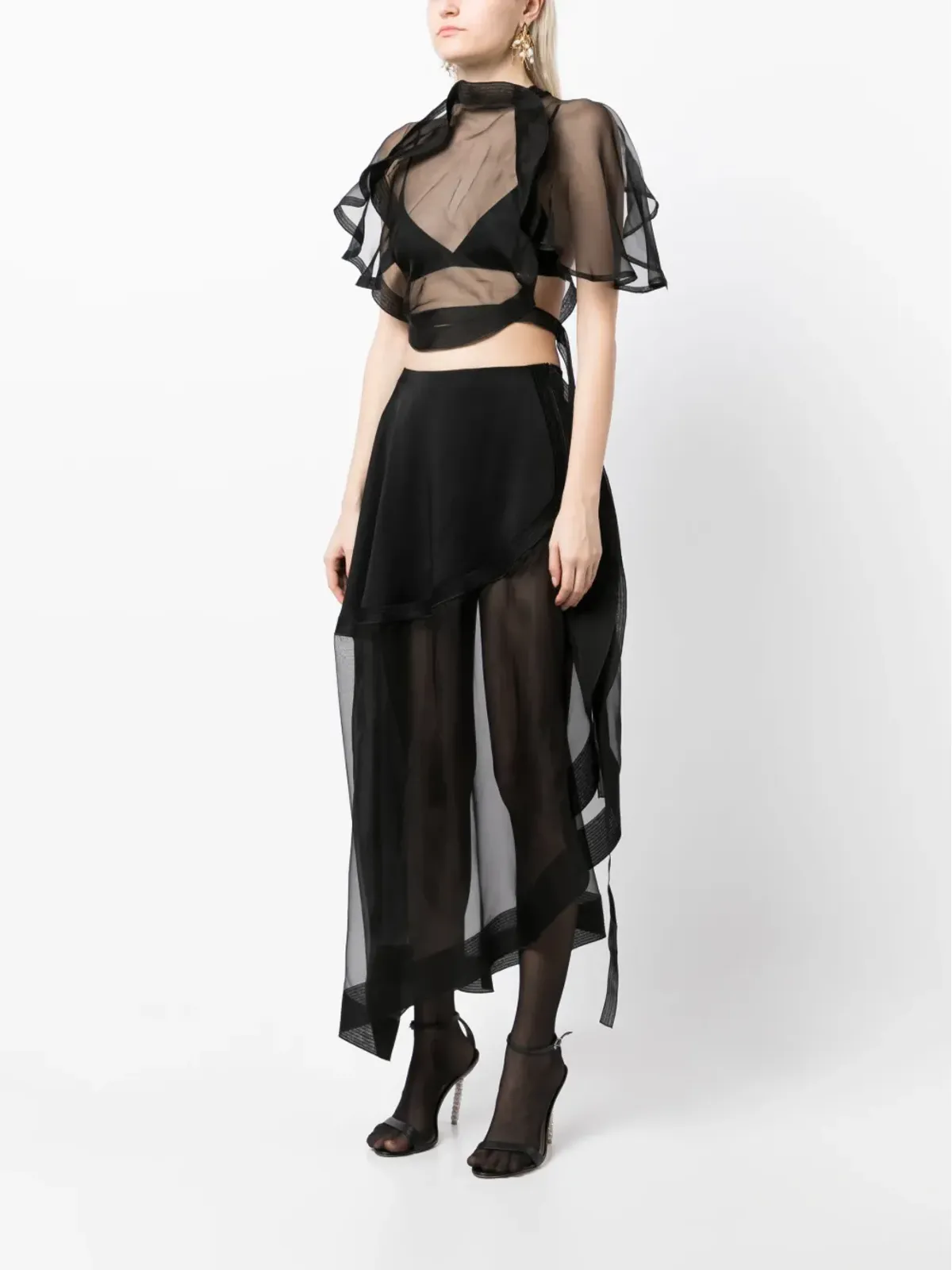 Victoria Beckham アシンメトリック・セミシアー・クロップドトップ - ブラック - 画像3