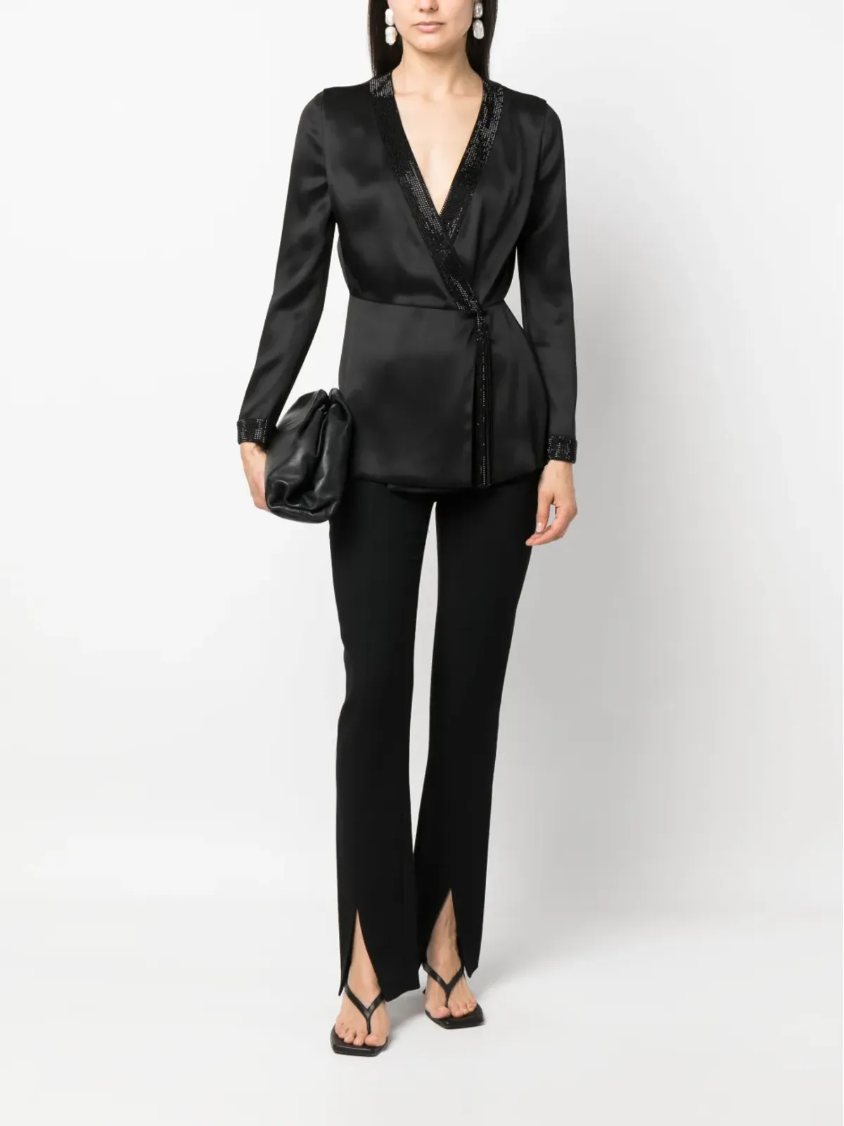 Giorgio Armani シャレット クリスタル装飾シルクトップ - 画像2
