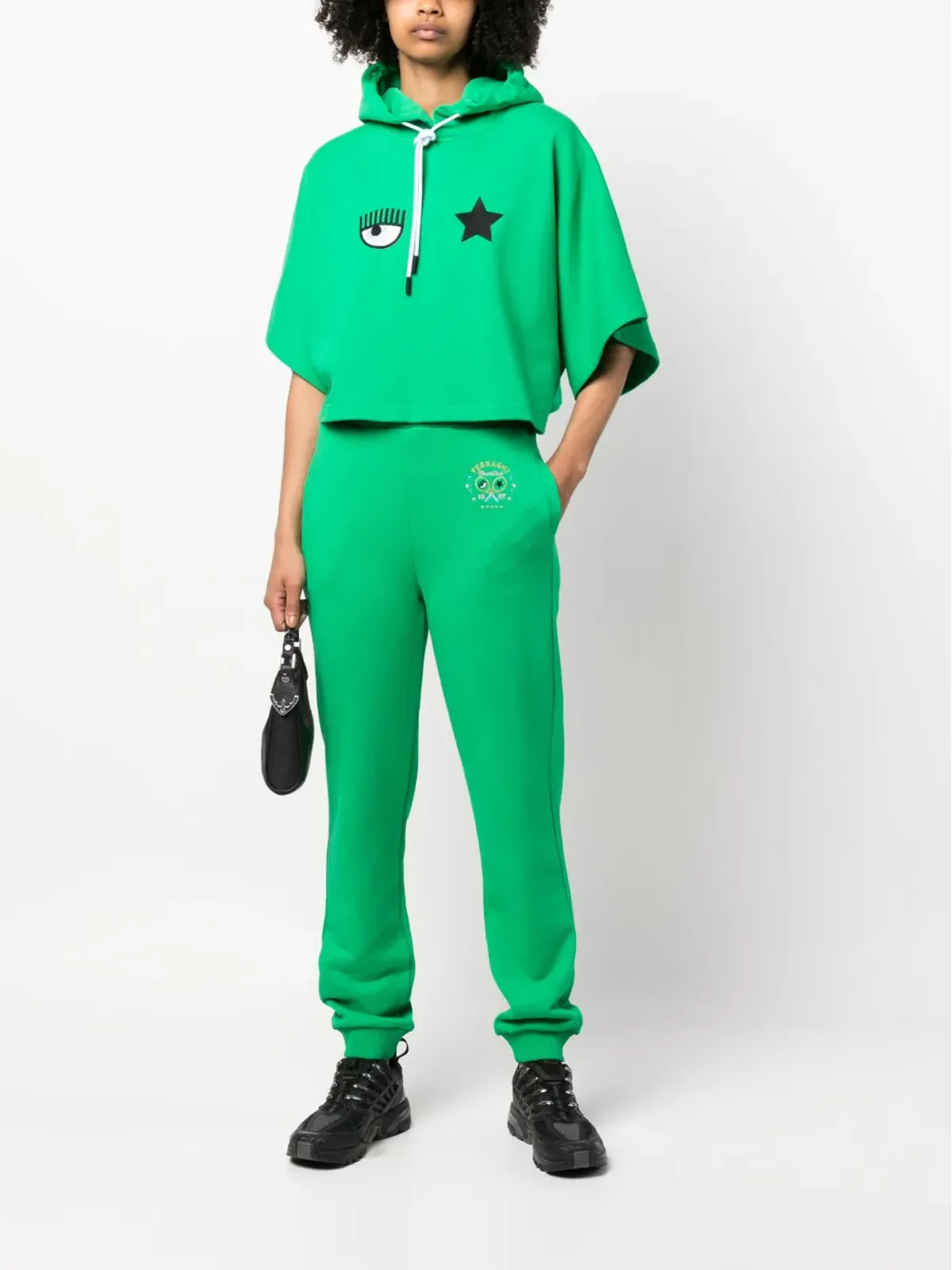Chiara Ferragni アイライクモチーフ クロップドフーディー グリーン - 画像2