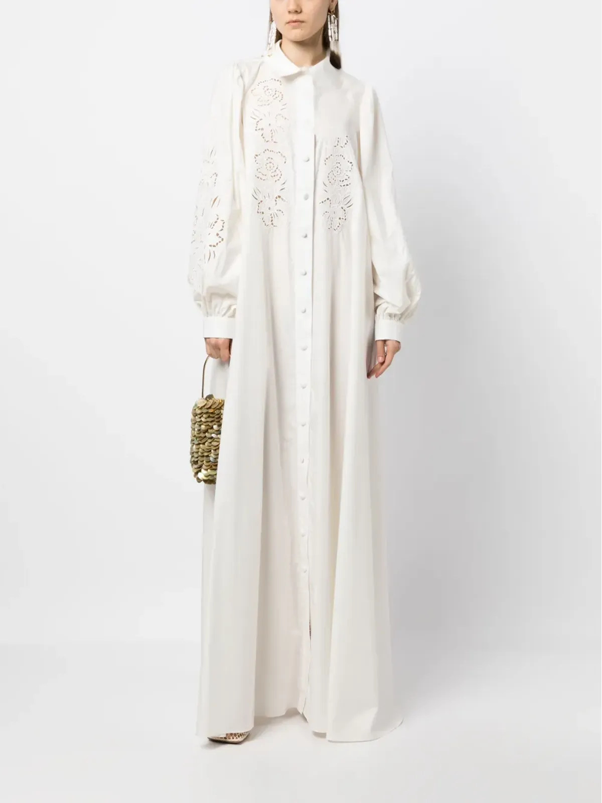 Elie Saab レーザーカット刺繍入りコットンカフタン - ホワイト - 画像2