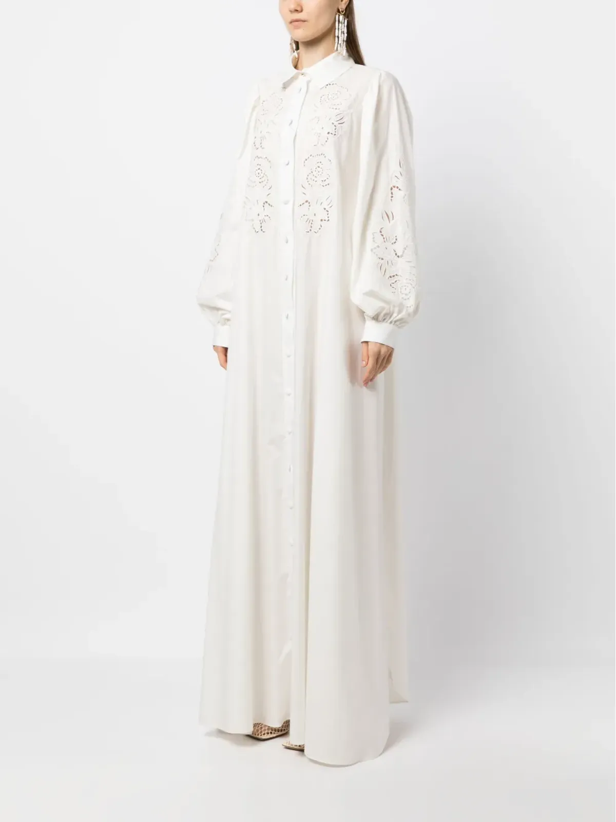 Elie Saab レーザーカット刺繍入りコットンカフタン - ホワイト - 画像3