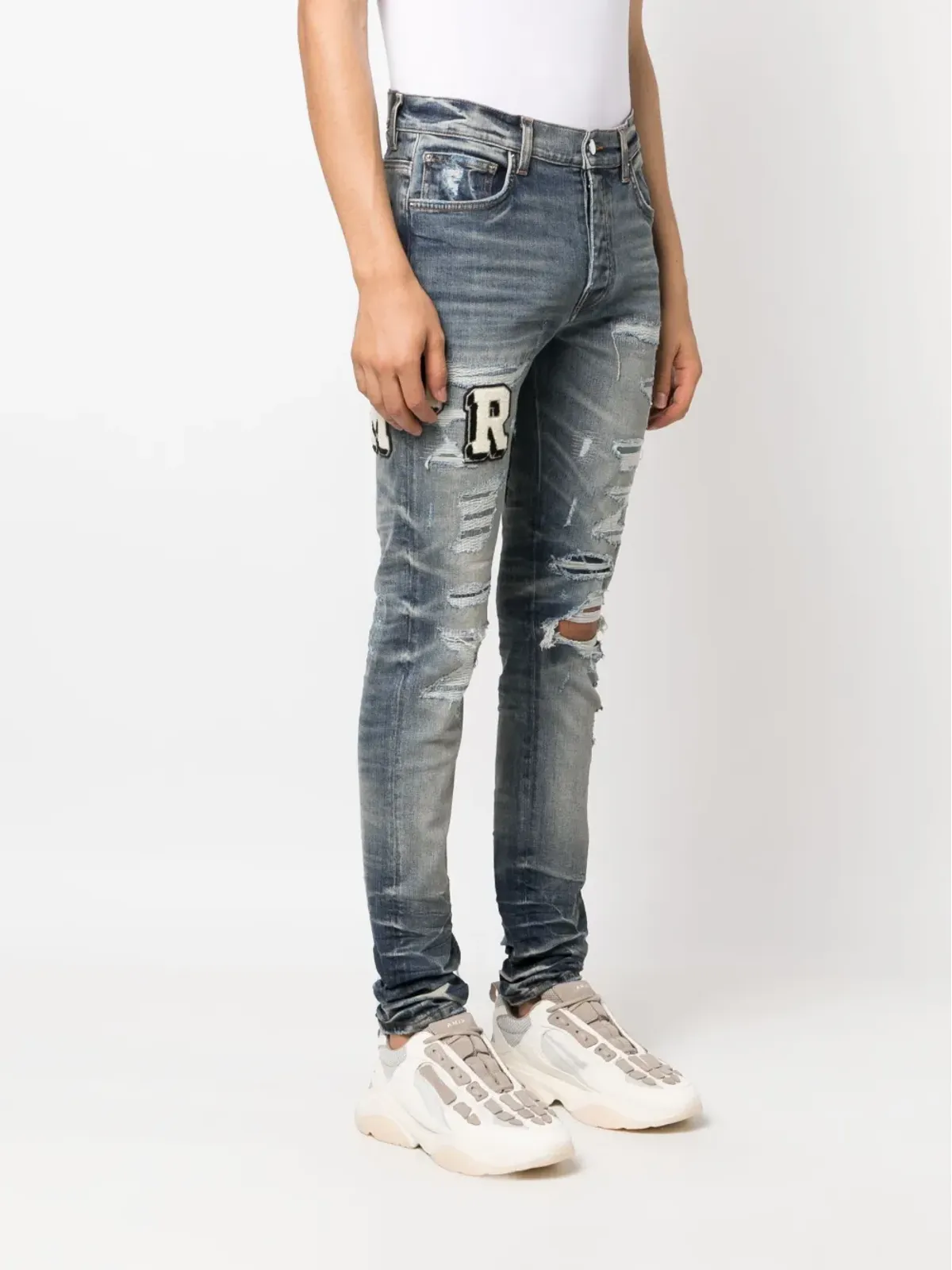 AMIRI Varsityリップドスキニージーンズ - 画像3