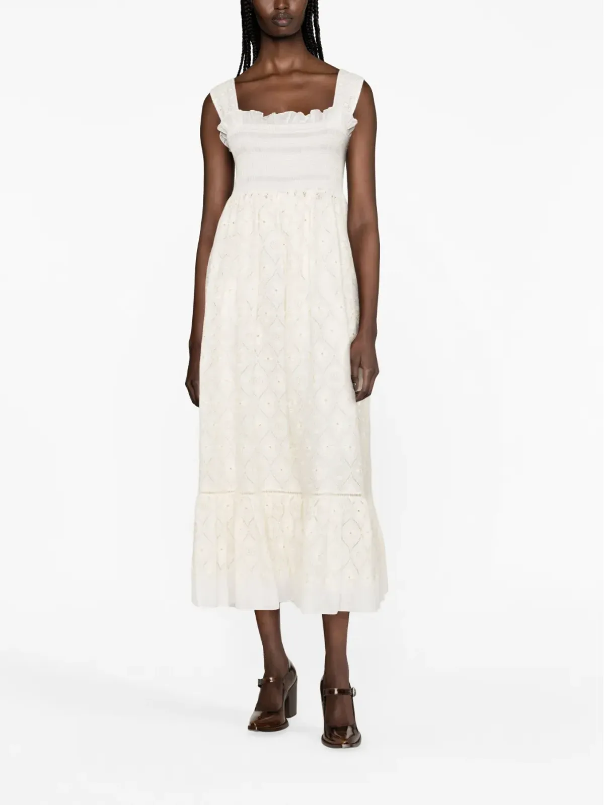 Gucci ブロderie anglaise コットン ミディドレス - 画像2