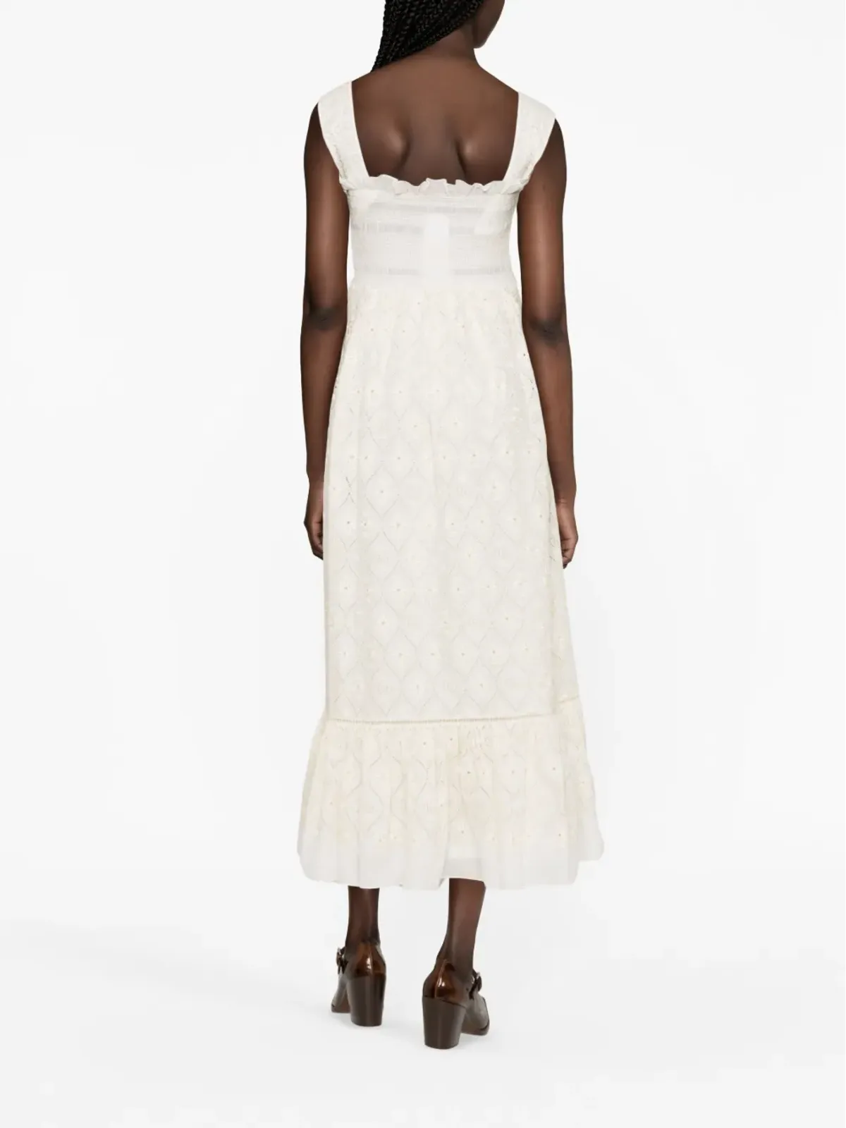 Gucci ブロderie anglaise コットン ミディドレス - 画像3