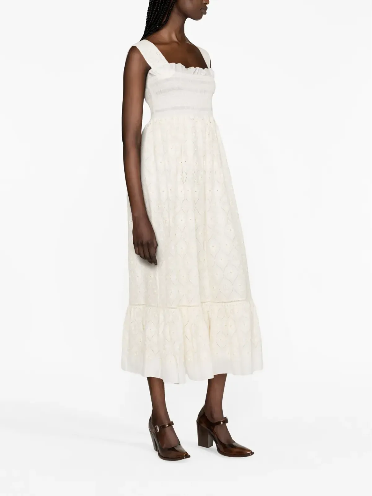 Gucci ブロderie anglaise コットン ミディドレス - 画像4