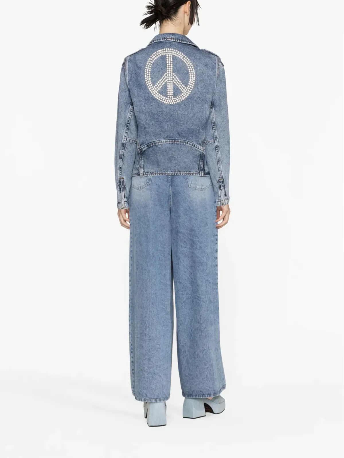 MOSCHINO JEANS クリスタルエンブリッシュデニム バイカージャケット - 画像2
