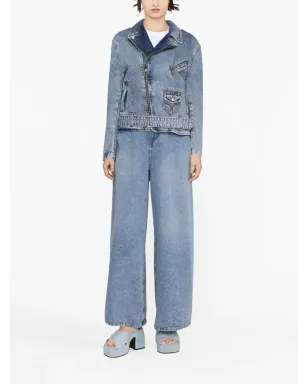 MOSCHINO JEANS クリスタルエンブリッシュデニム バイカージャケット - サムネイル3