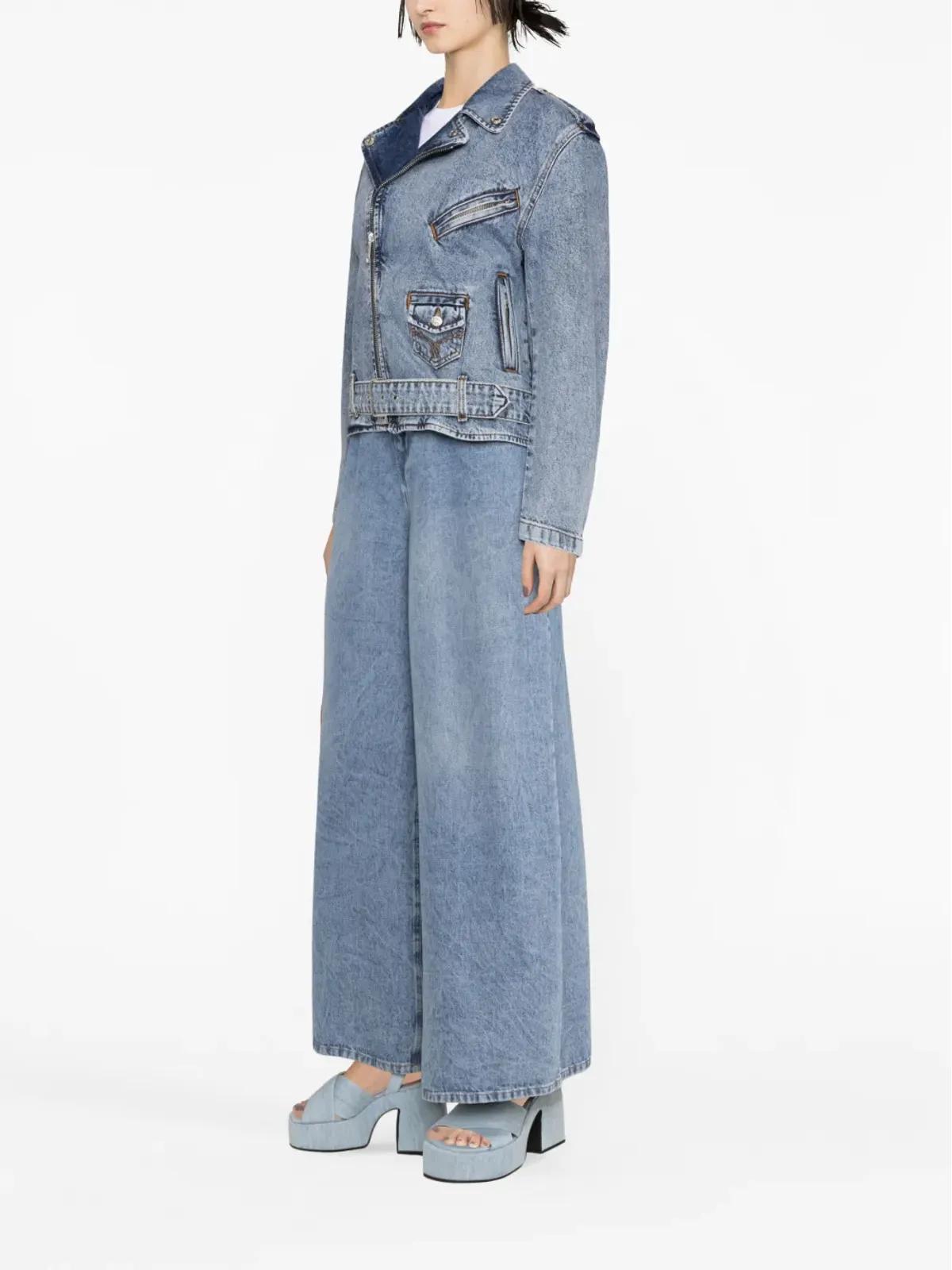 MOSCHINO JEANS クリスタルエンブリッシュデニム バイカージャケット - 画像4