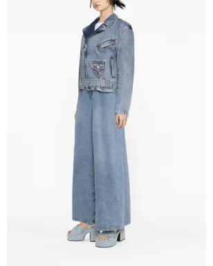 MOSCHINO JEANS クリスタルエンブリッシュデニム バイカージャケット - サムネイル4