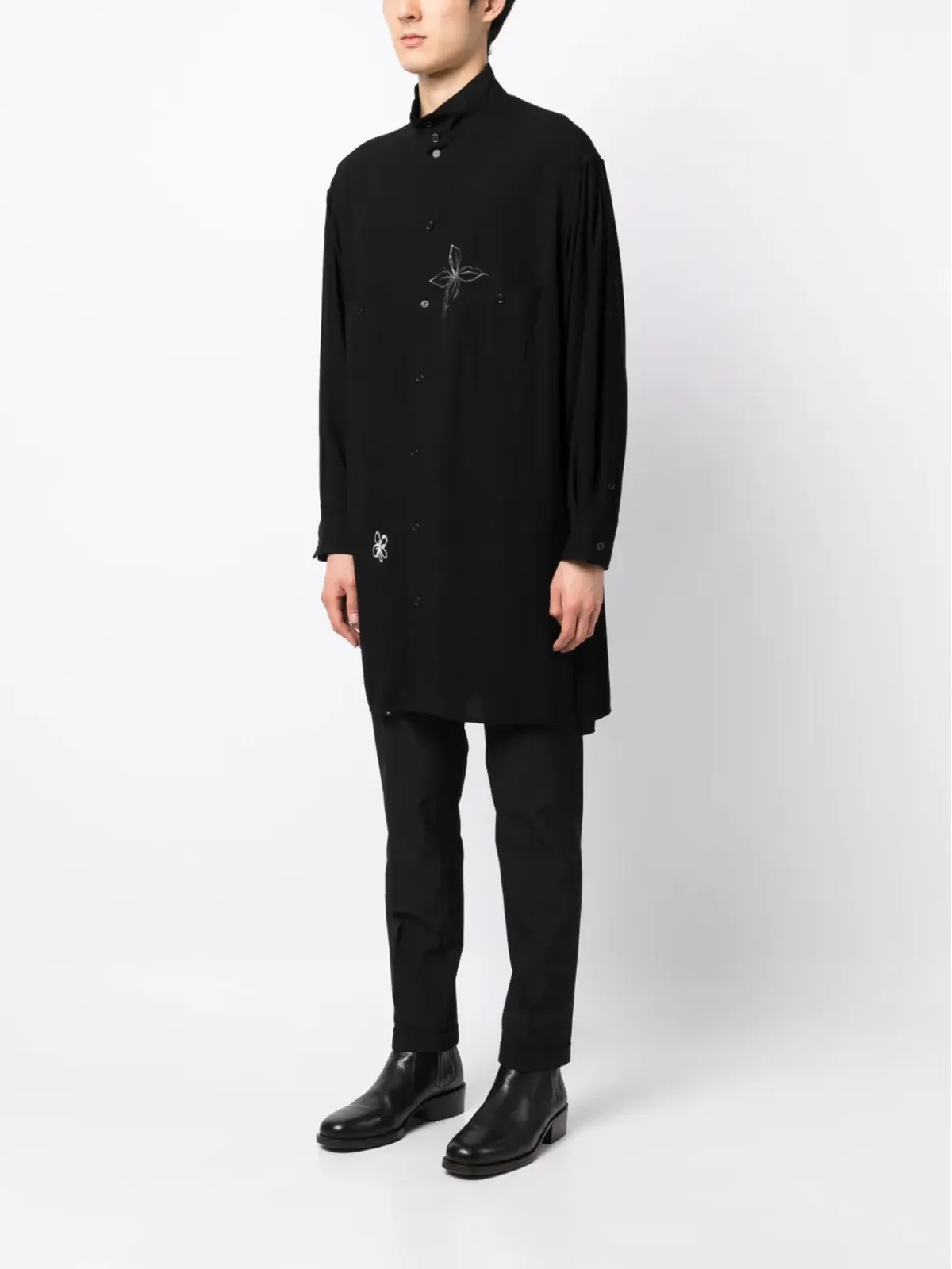 Yohji Yamamoto 花柄ドゥードル ロングシャツ - 画像3