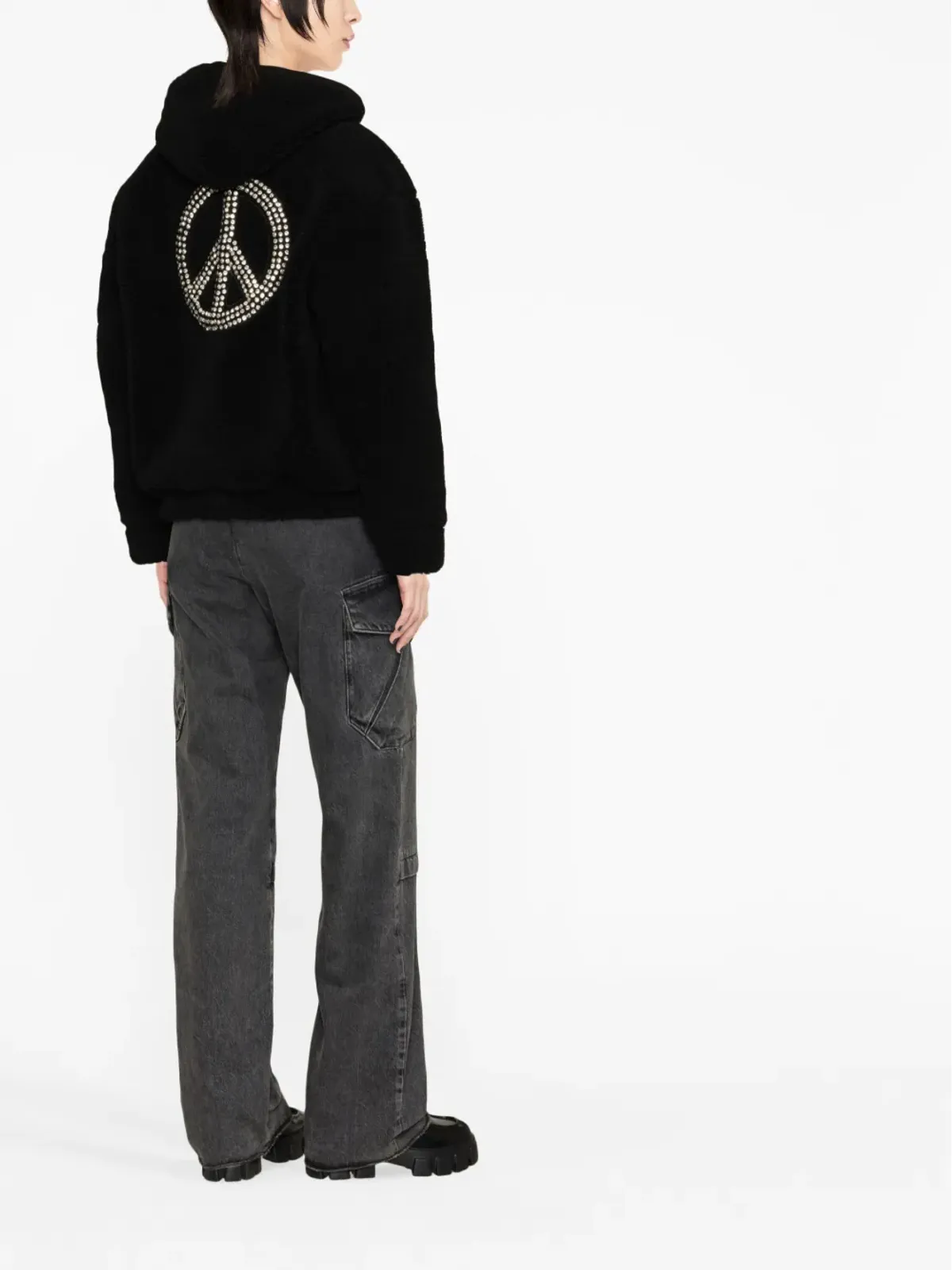 MOSCHINO JEANS クリスタル装飾 ムートンフーディ - ブラック - 画像2