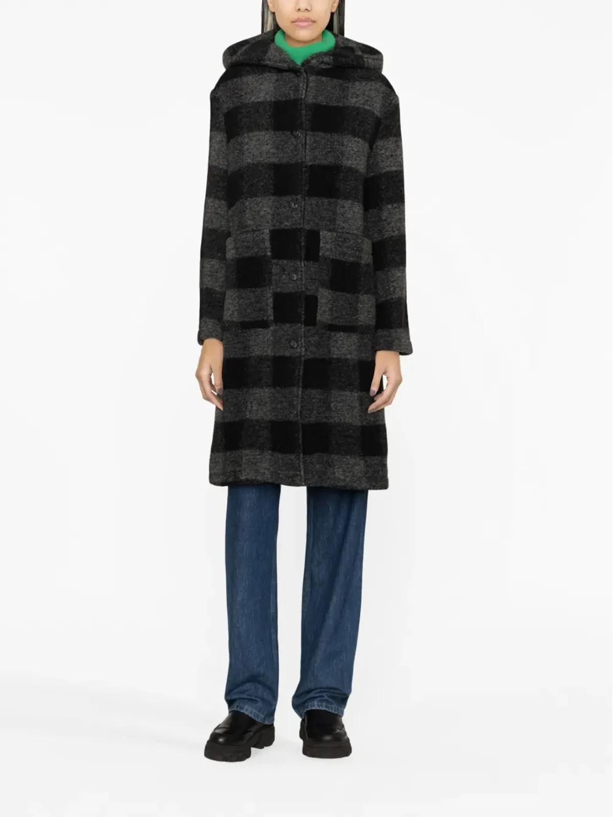 Woolrich チェック柄フード付きウールブレンドコート - 画像2