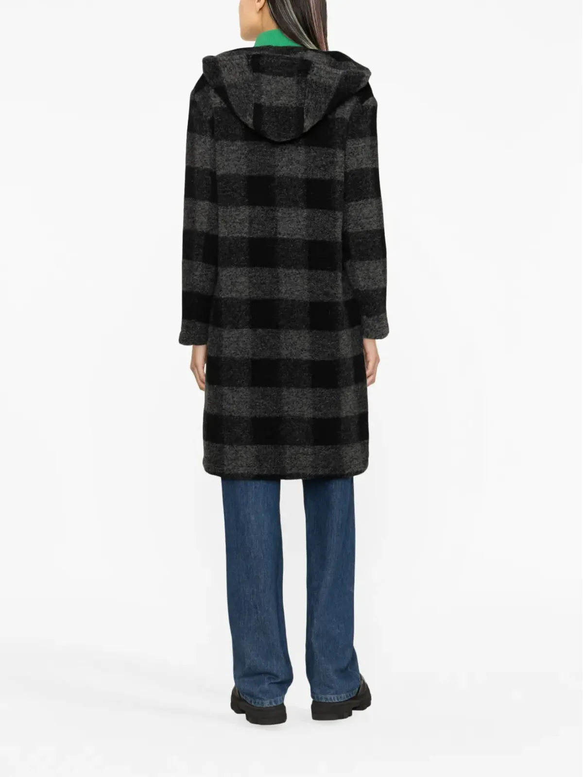 Woolrich チェック柄フード付きウールブレンドコート - 画像3