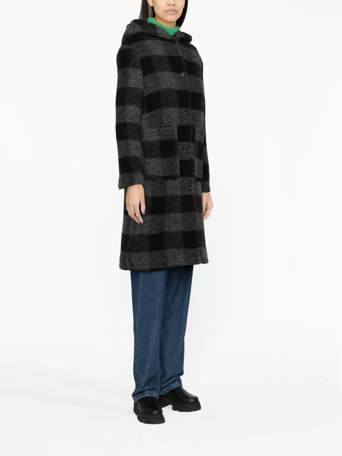 Woolrich チェック柄フード付きウールブレンドコート - 画像4