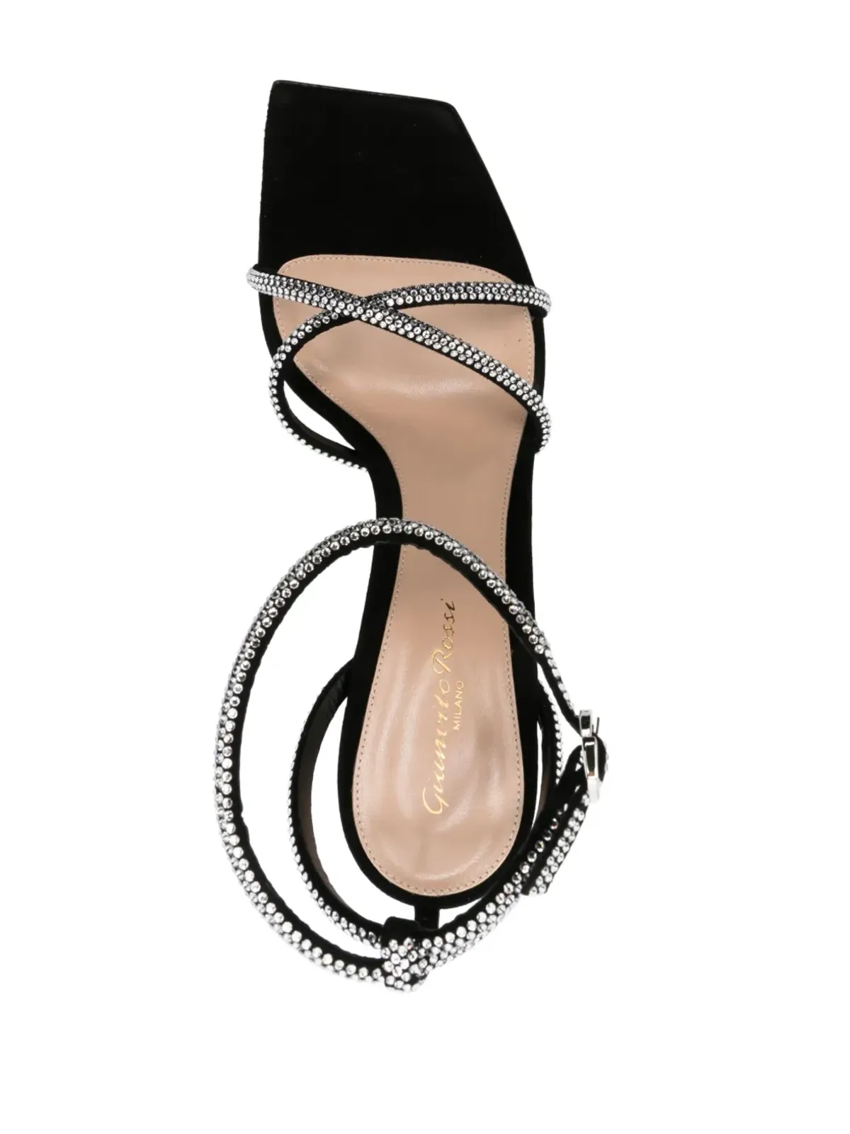Gianvito Rossi クリスタル装飾付きスエードサンダル（ブラック） - 画像4
