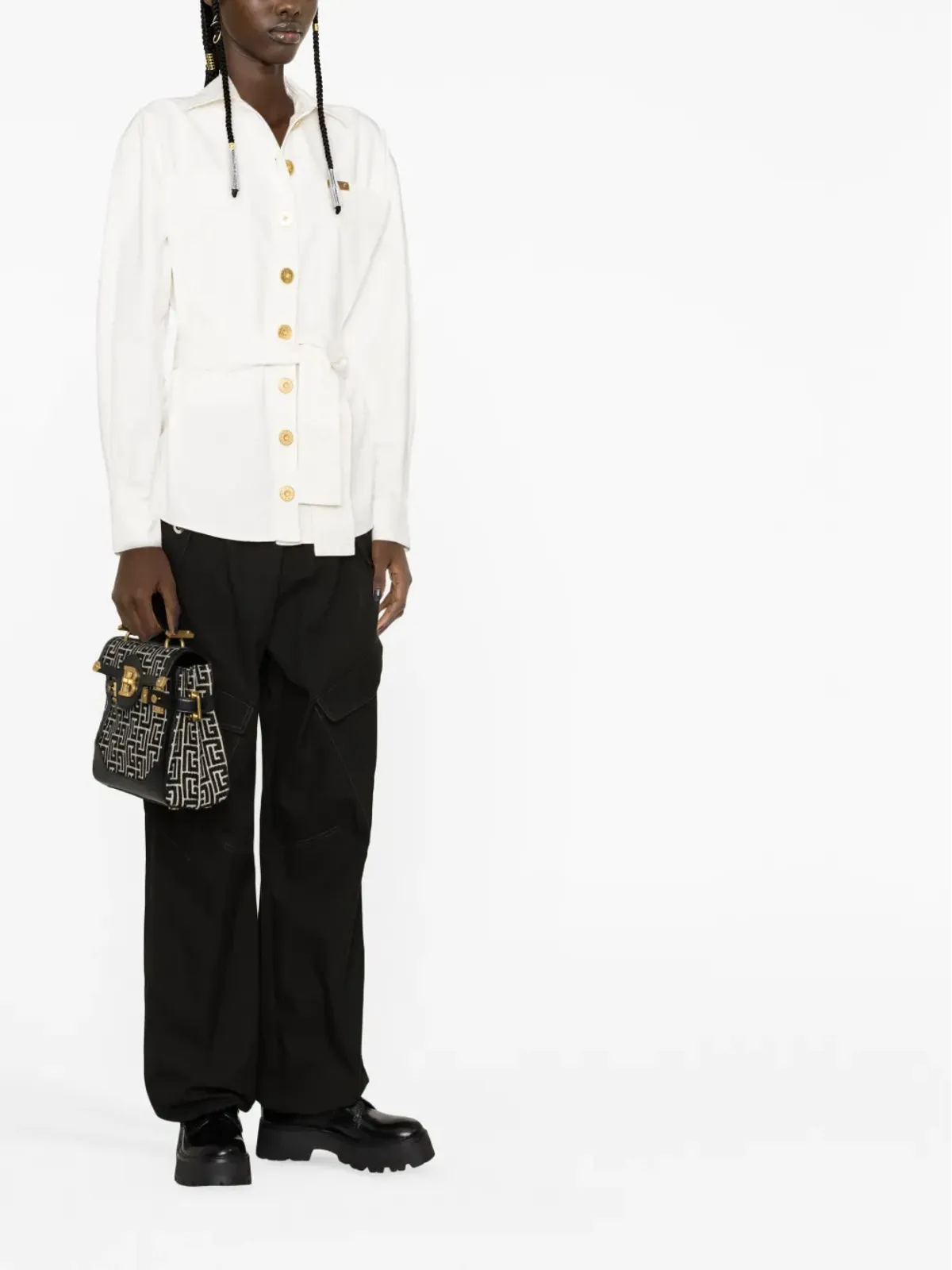 Balmain ロゴプレート付きデニムシャツジャケット - 画像2