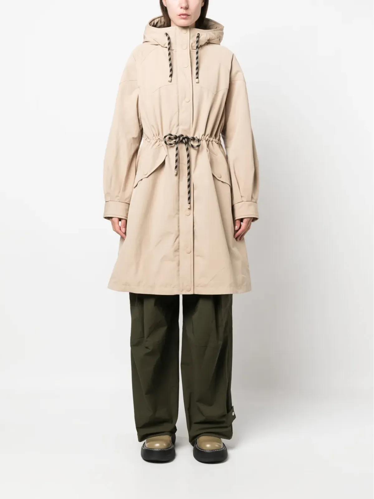 Woolrich ロングライン ドローストリング パーカコート - 画像2