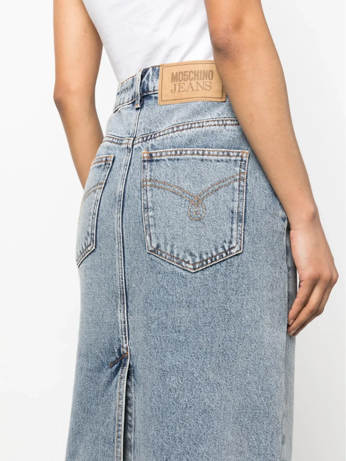 MOSCHINO JEANS ウォッシュドデニム ミディ丈スカート ブラック - 画像5