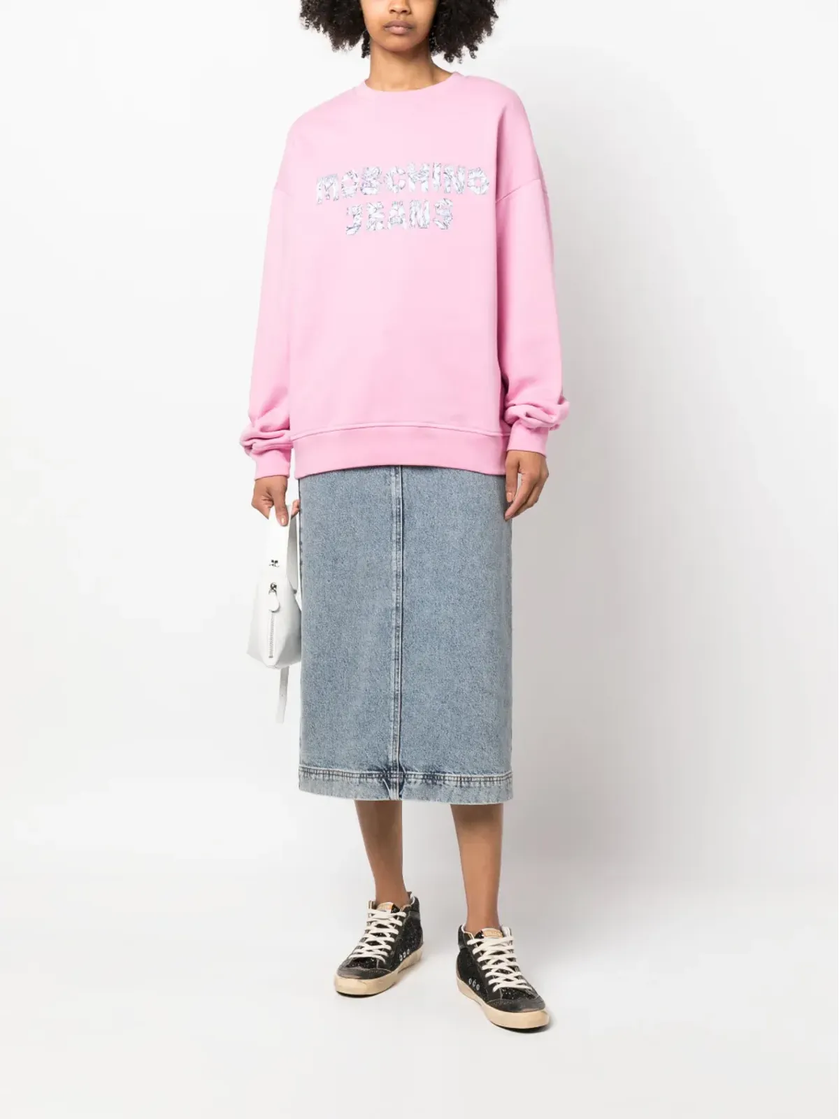 MOSCHINO JEANS ウォッシュドデニム ミディ丈スカート ブラック - 画像2