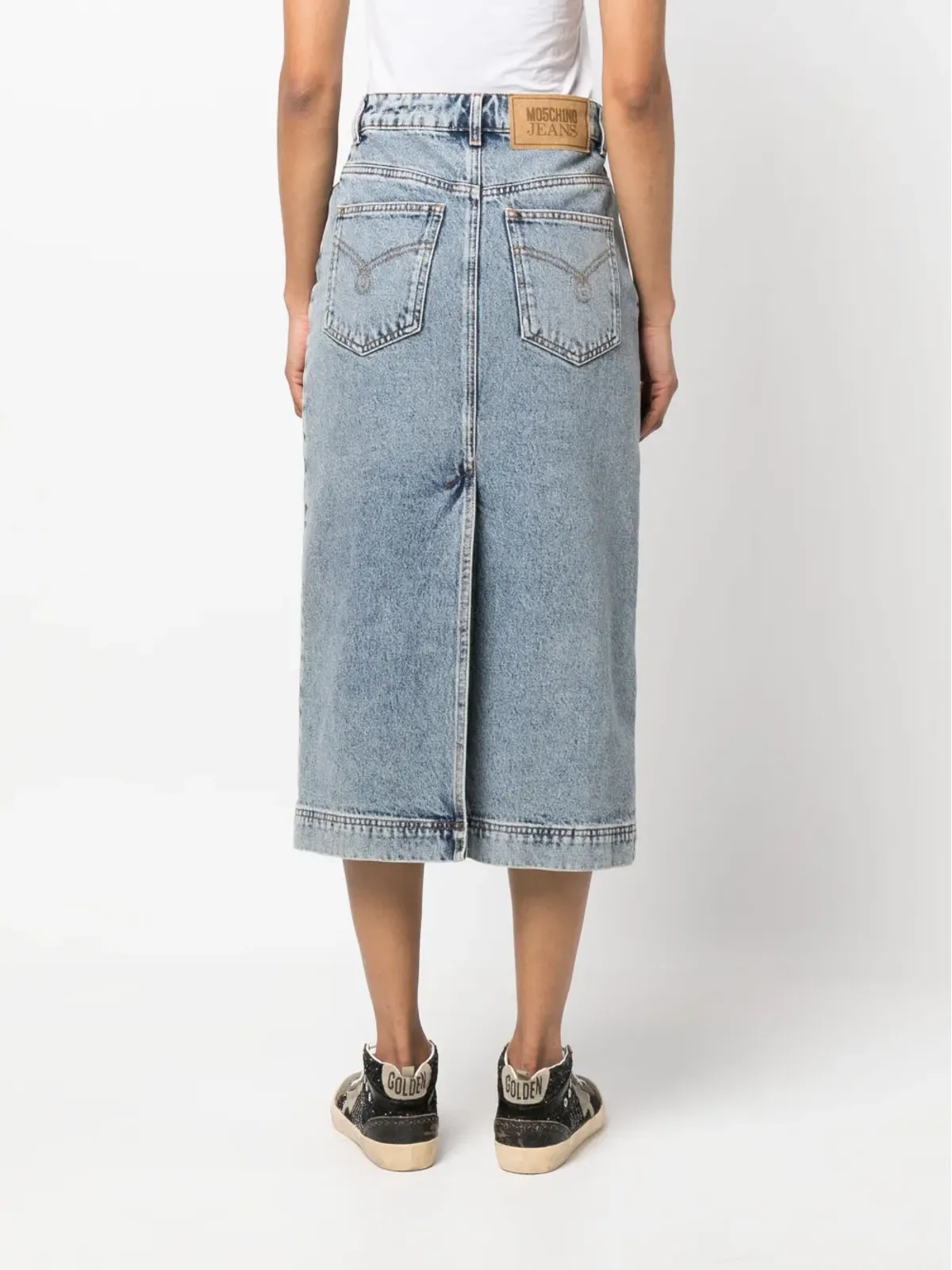MOSCHINO JEANS ウォッシュドデニム ミディ丈スカート ブラック - 画像4