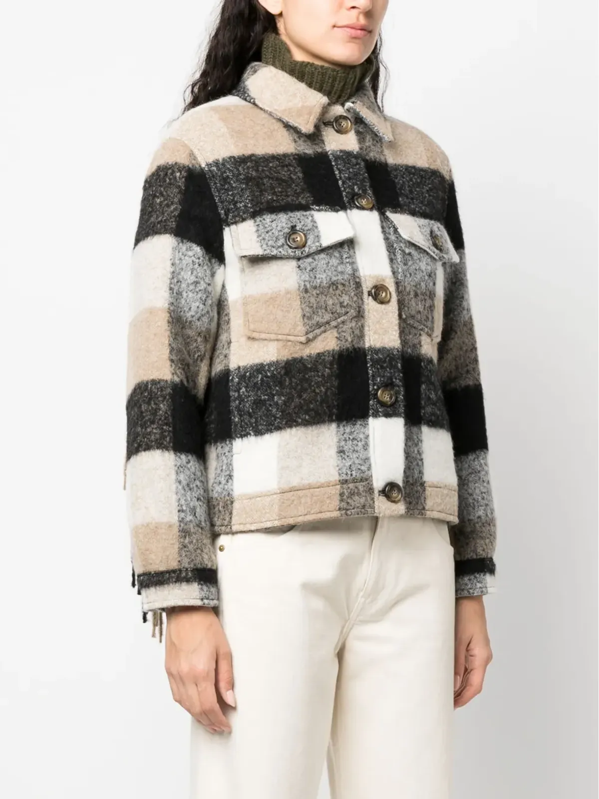 Woolrich フリンジ付きチェックシャツジャケット - ブラック - 画像3