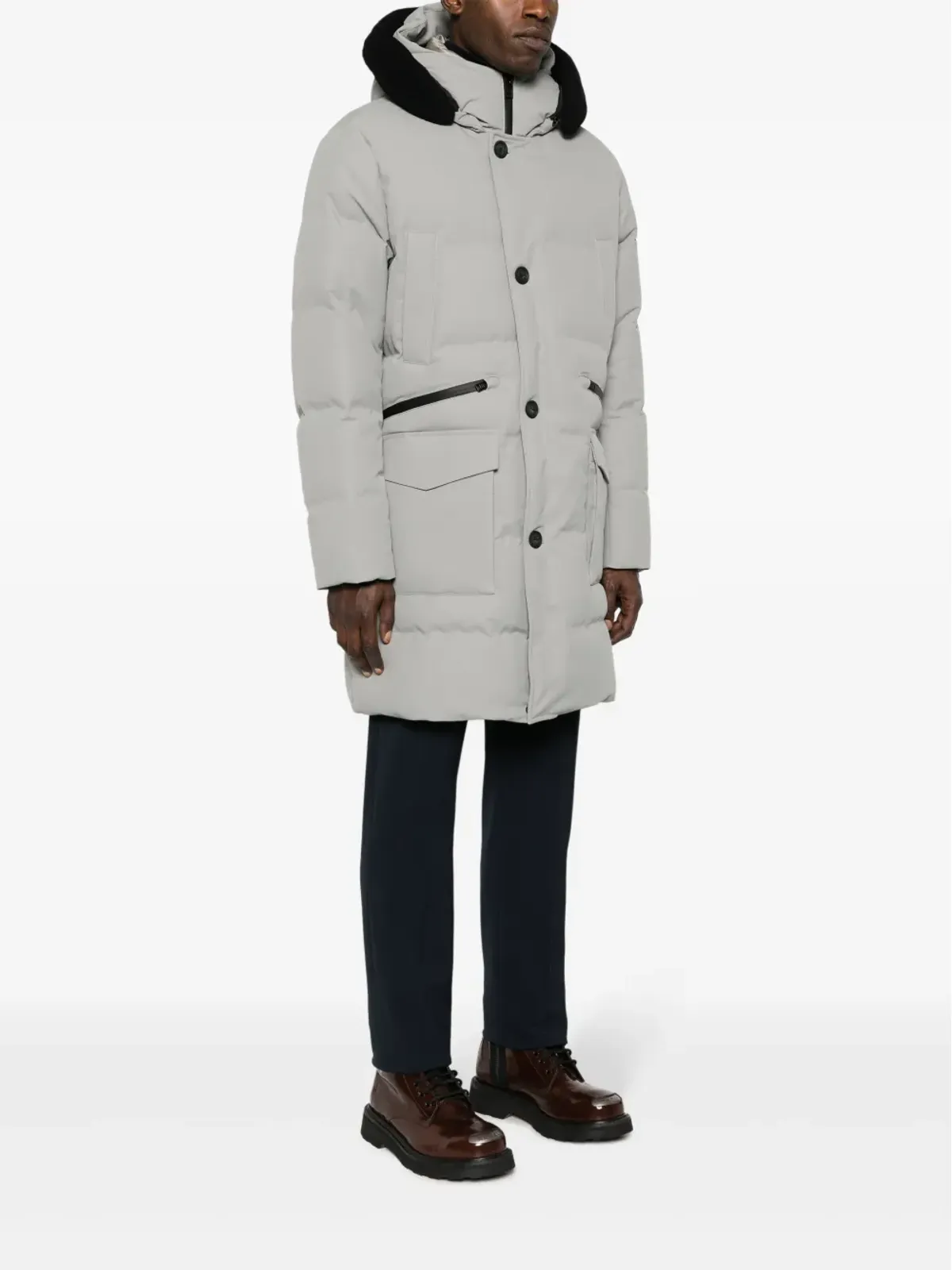 Woolrich ボタン留めフード付きダウンジャケット - 画像3
