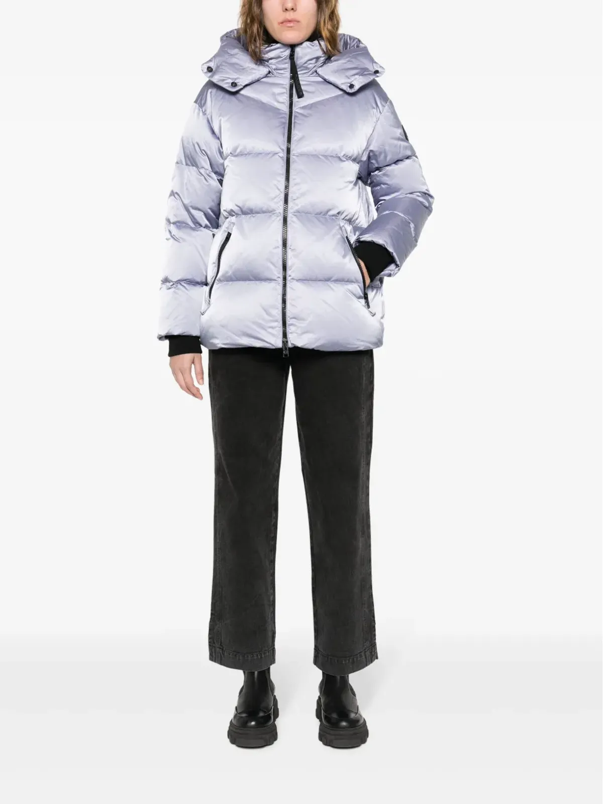 Woolrich ロゴパッチ付きフード付きダウンジャケット - パープル - 画像2