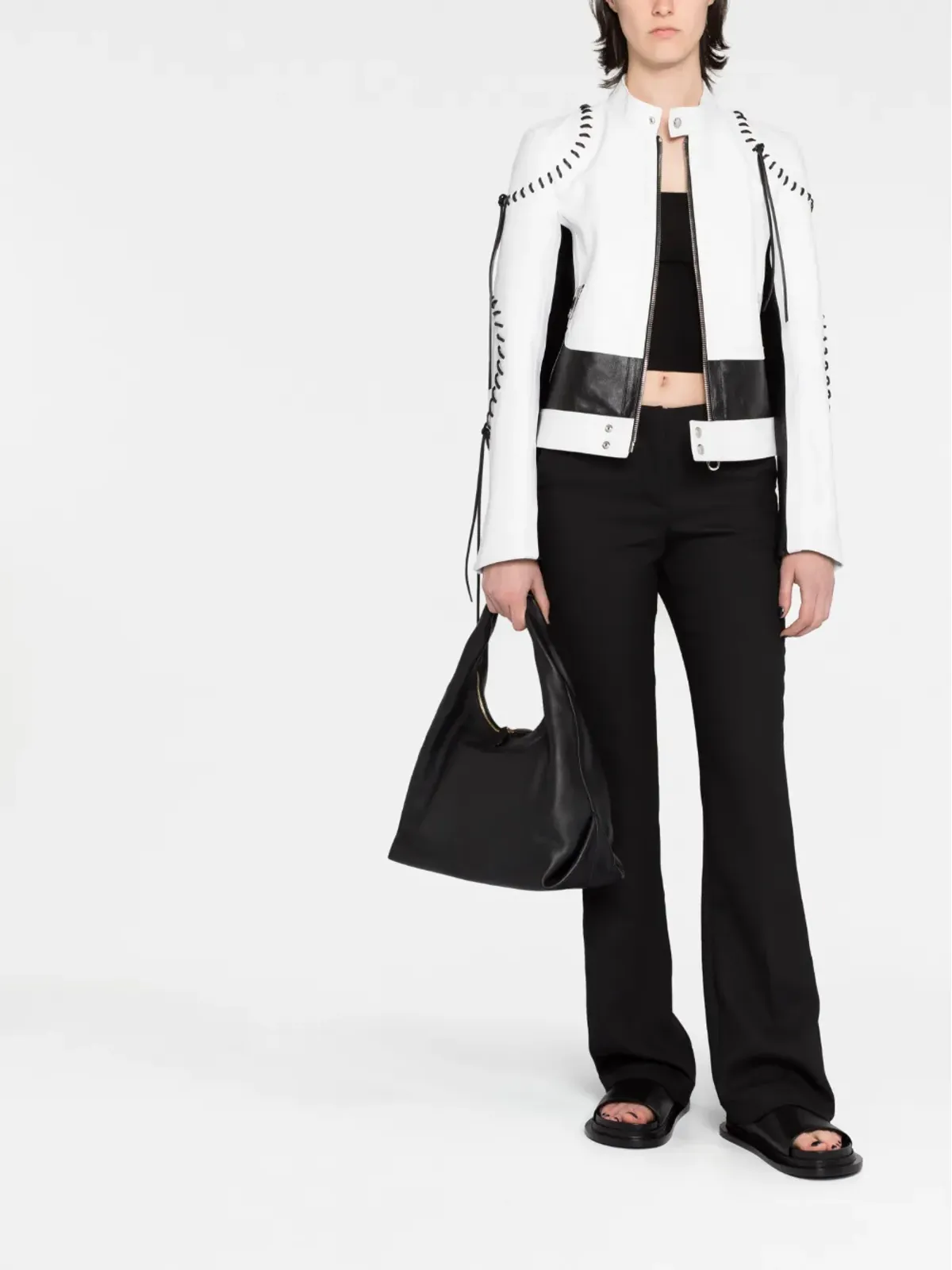 Chloé ホワイト ホイップステッチ入りレザージャケット - 画像2