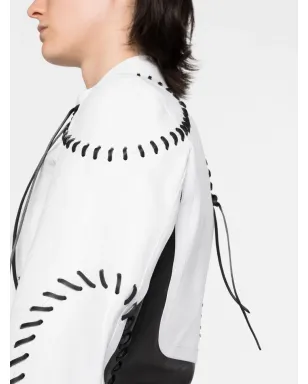 Chloé ホワイト ホイップステッチ入りレザージャケット - サムネイル3