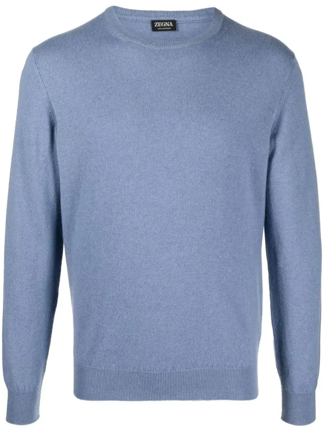 ZEGNA Zegna ブルーのリブ編みクルーネックセーターの商品画像