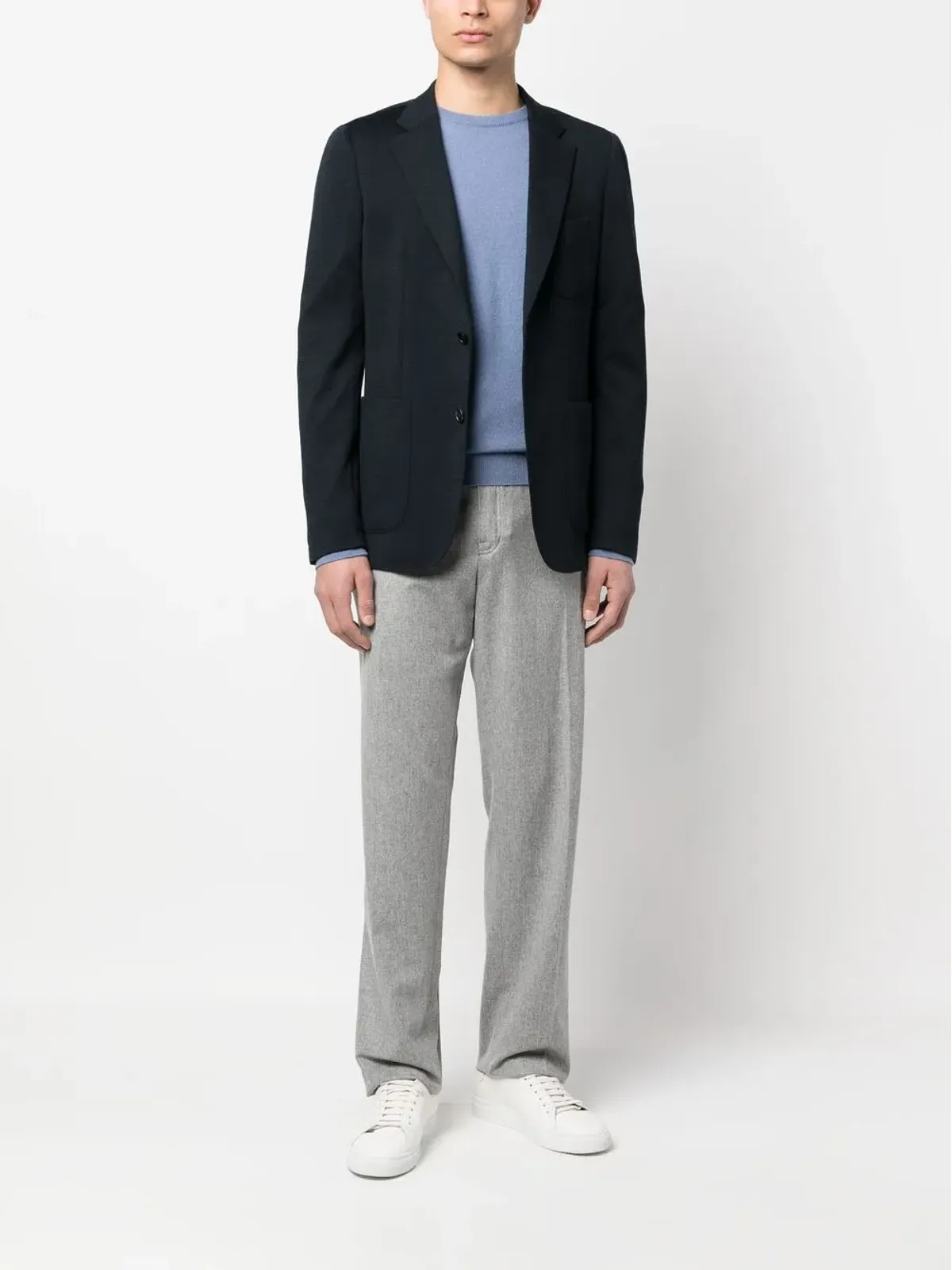 Zegna ブルーのリブ編みクルーネックセーター - 画像2