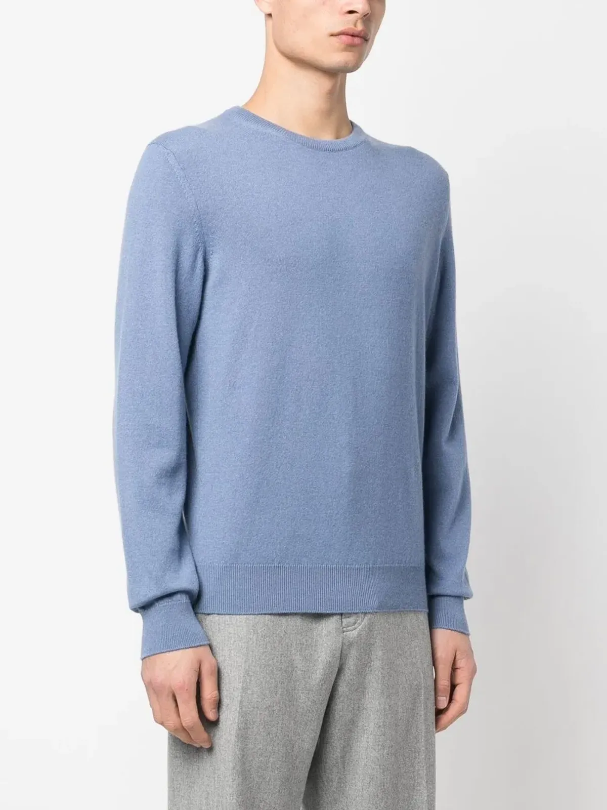 Zegna ブルーのリブ編みクルーネックセーター - 画像3