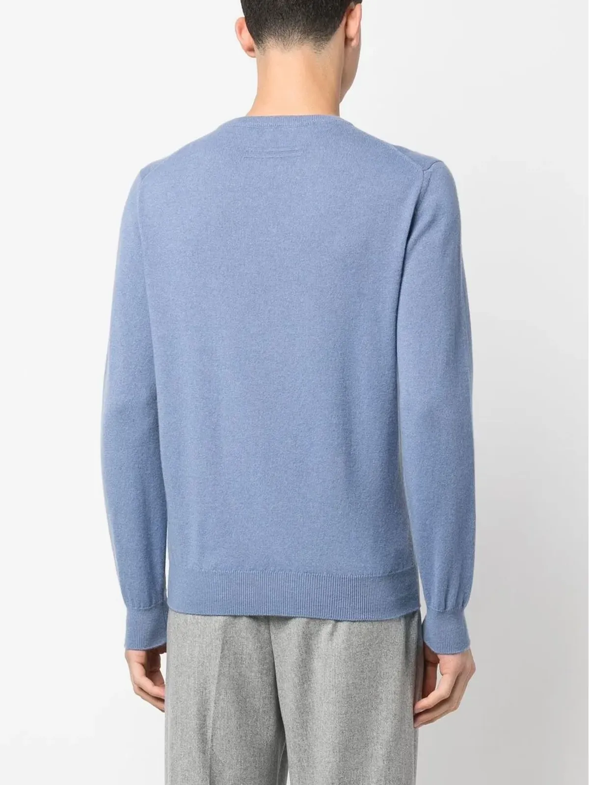 Zegna ブルーのリブ編みクルーネックセーター - 画像4